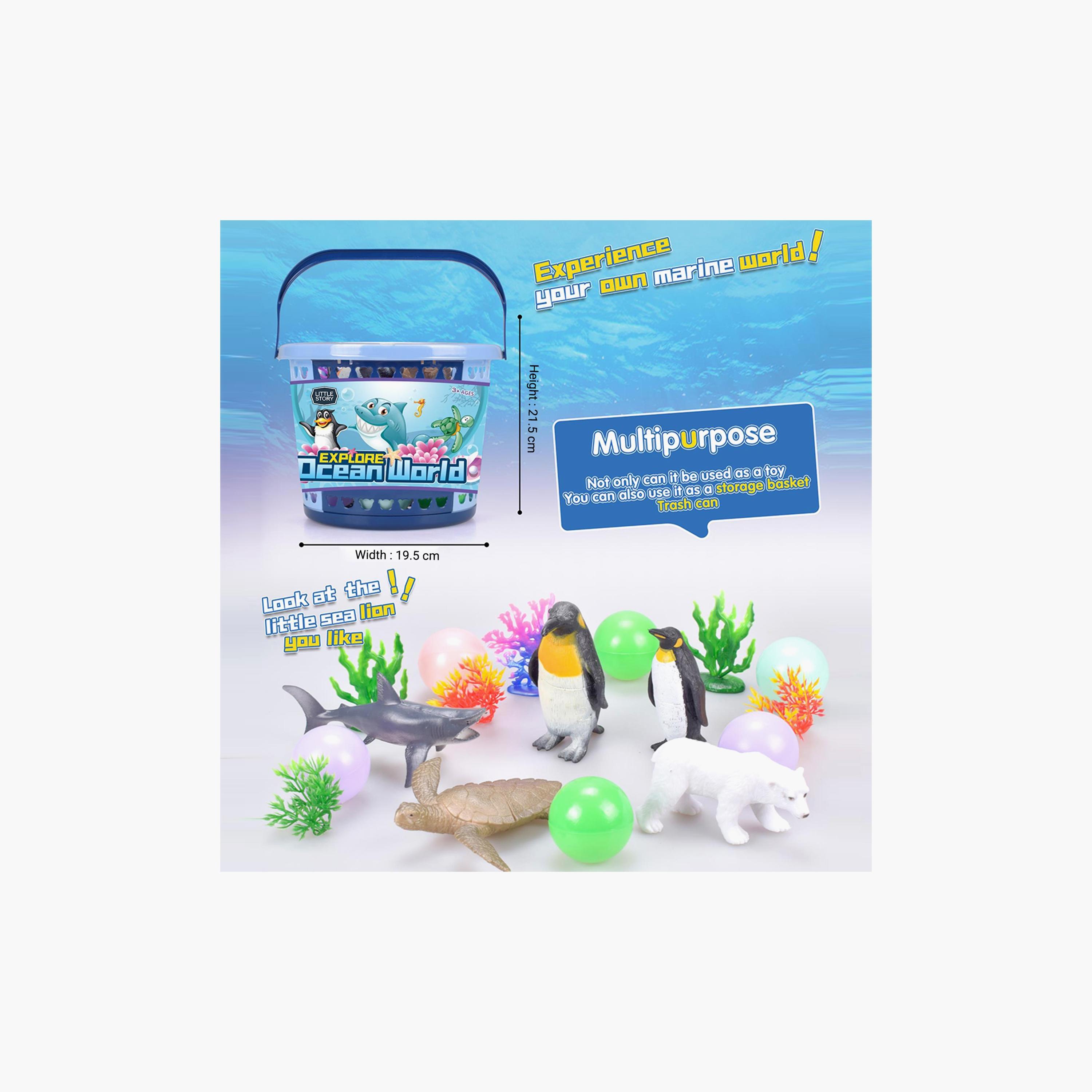 Little Story 17-Piece Ocean World Bucket 5-Piece With Marine Animal, 5-Piece Ocean Ball Accessories And 1 Basket, Multicolour-toys-playfigures-actionplaysets-image-3