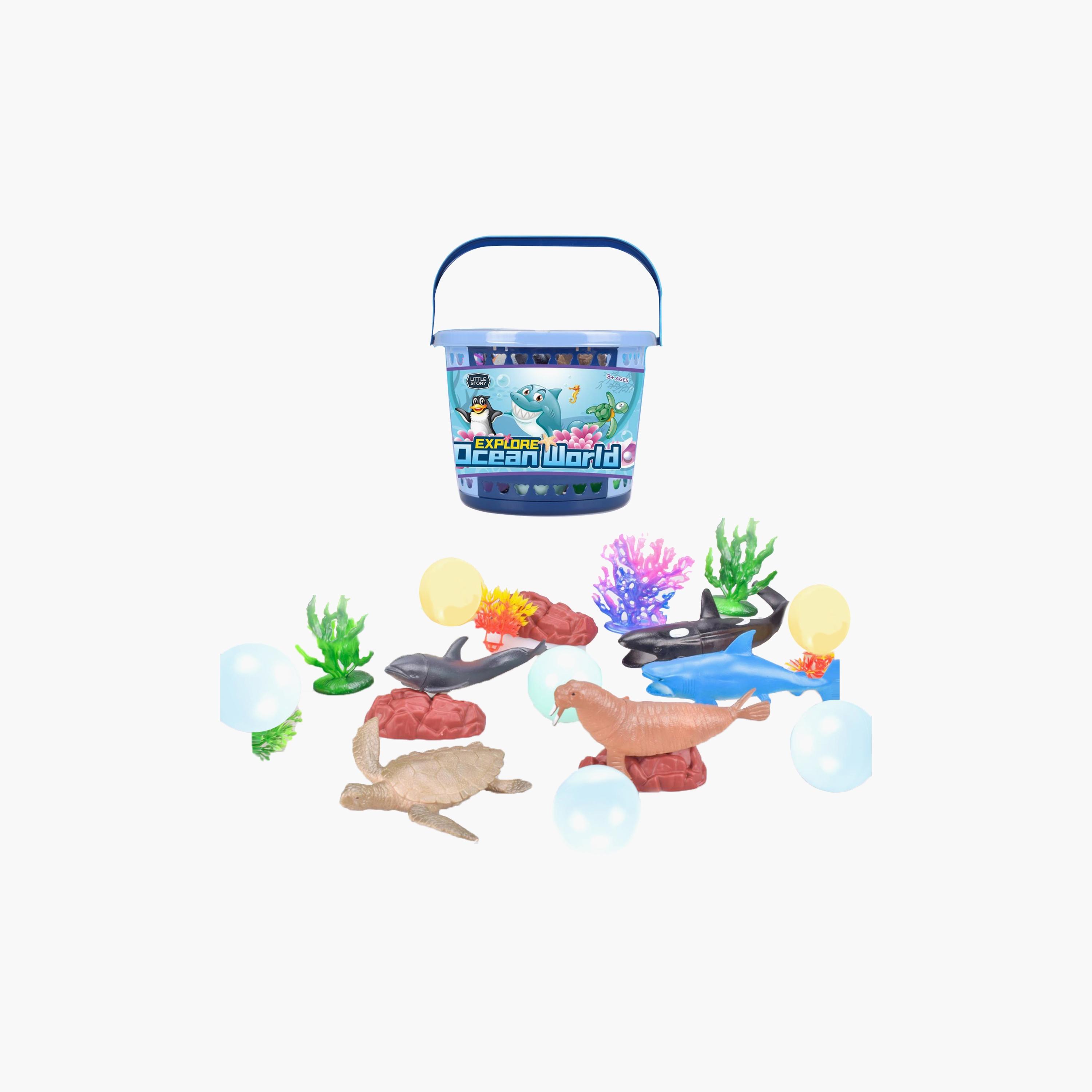 Little Story 21-Piece Ocean World Bucket 5-Piece With Marine Animal, 5-Piece Ocean Ball Accessories And 1 Basket, Multicolour-toys-playfigures-actionplaysets-image-1