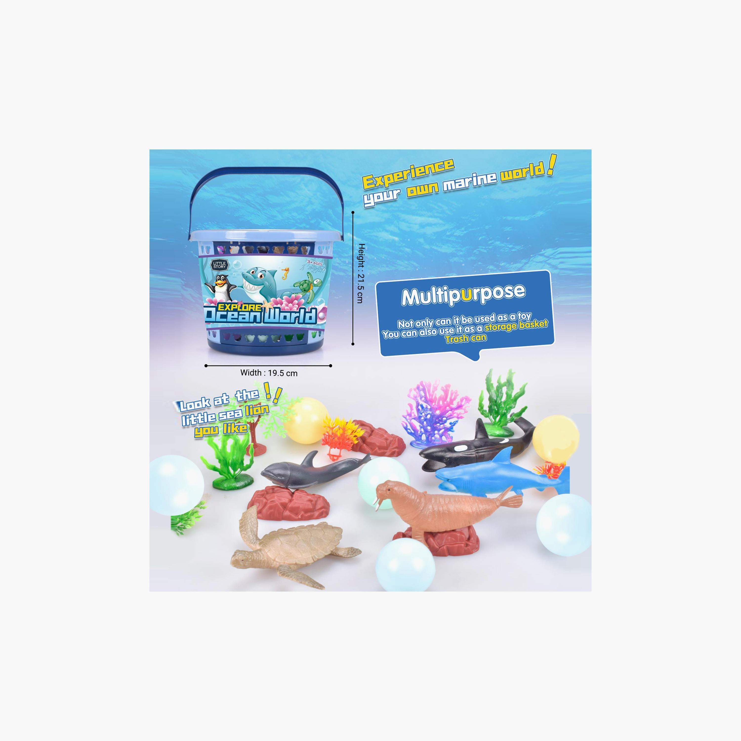 Little Story 21-Piece Ocean World Bucket 5-Piece With Marine Animal, 5-Piece Ocean Ball Accessories And 1 Basket, Multicolour-toys-playfigures-actionplaysets-image-3