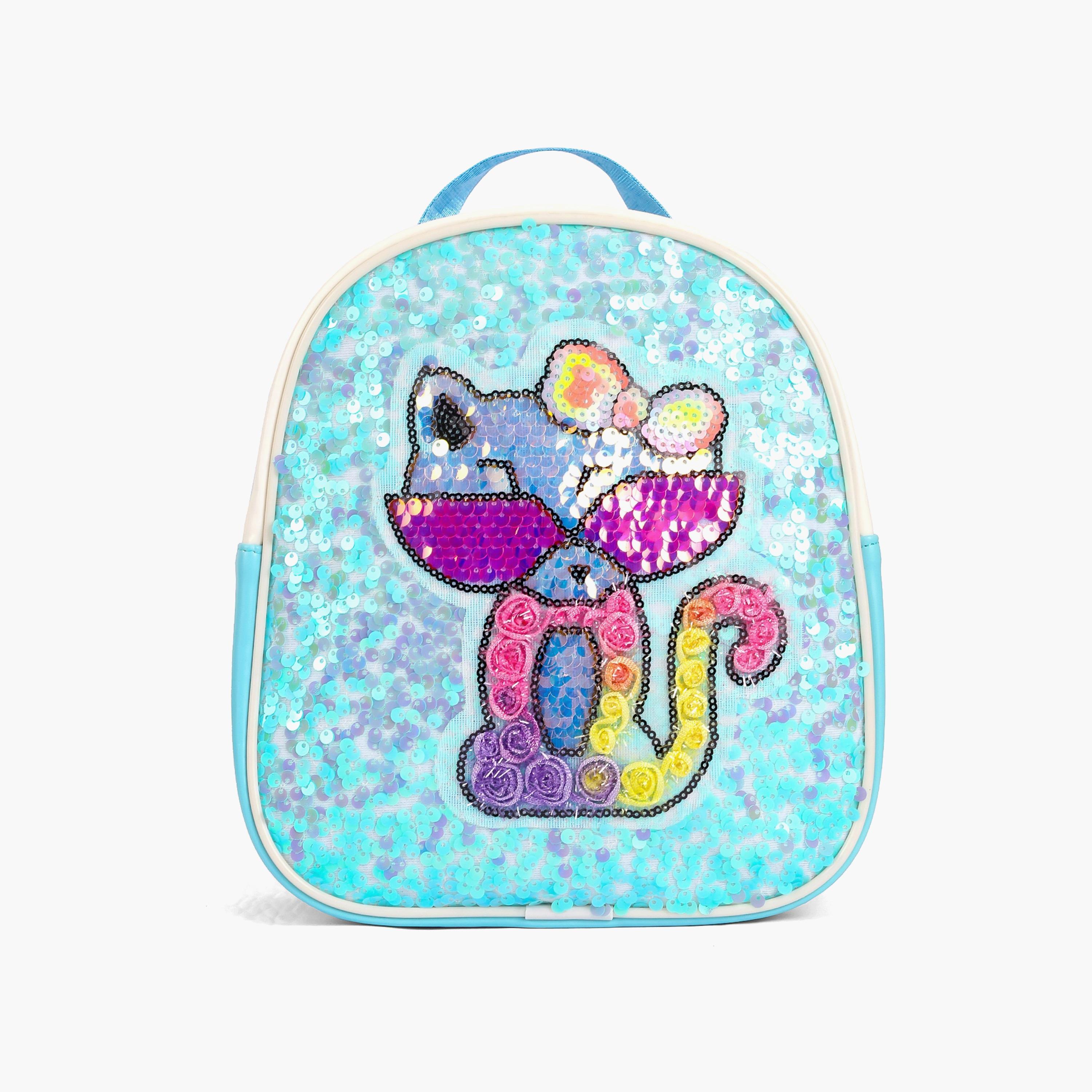 حقيبة ظهر مدرسية مزينة بالترتر من إيزي كيدز، قطة أخضر-school-bagsandbackpacks-backpacks-image-1