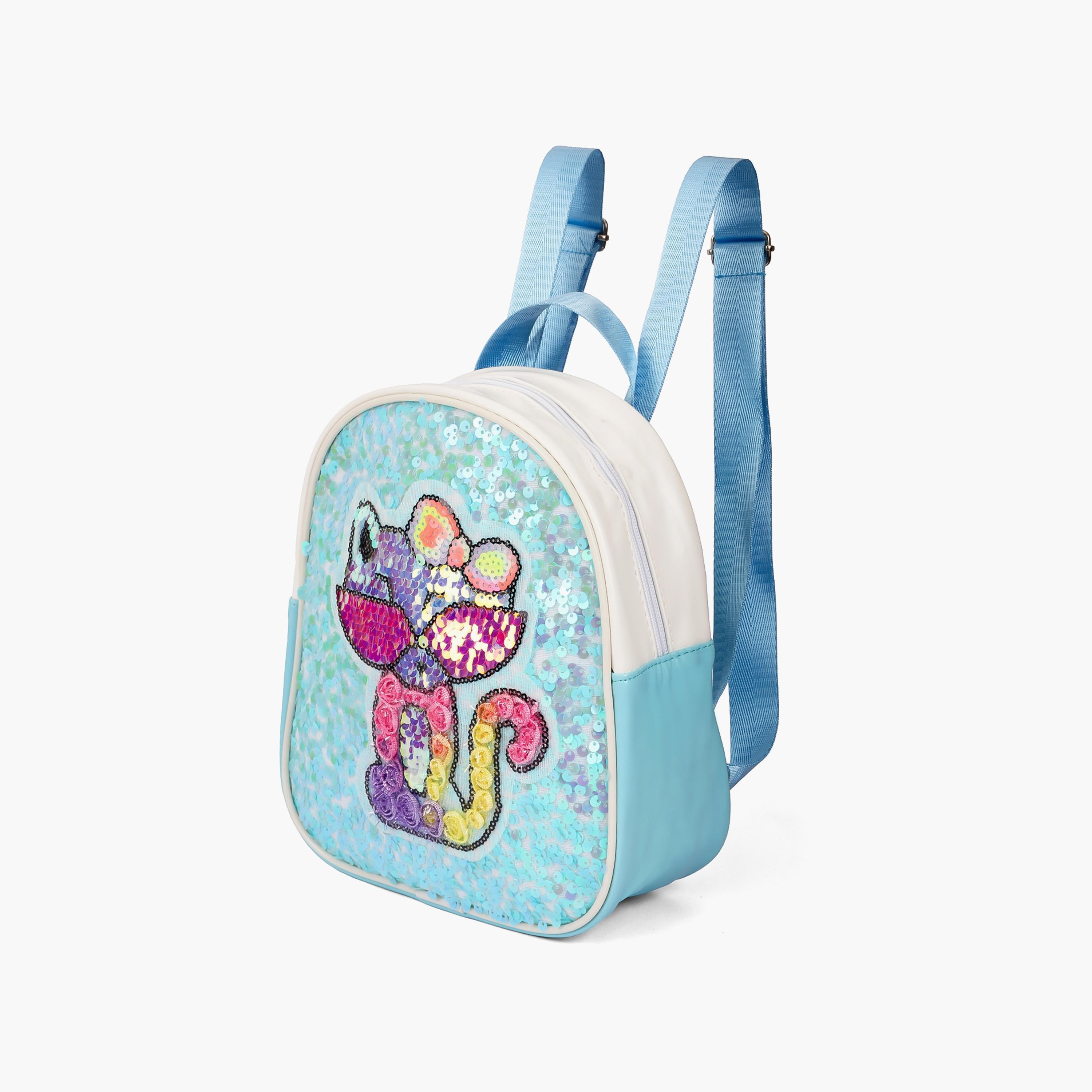 حقيبة ظهر مدرسية مزينة بالترتر من إيزي كيدز، قطة أخضر-school-bagsandbackpacks-backpacks-image-3