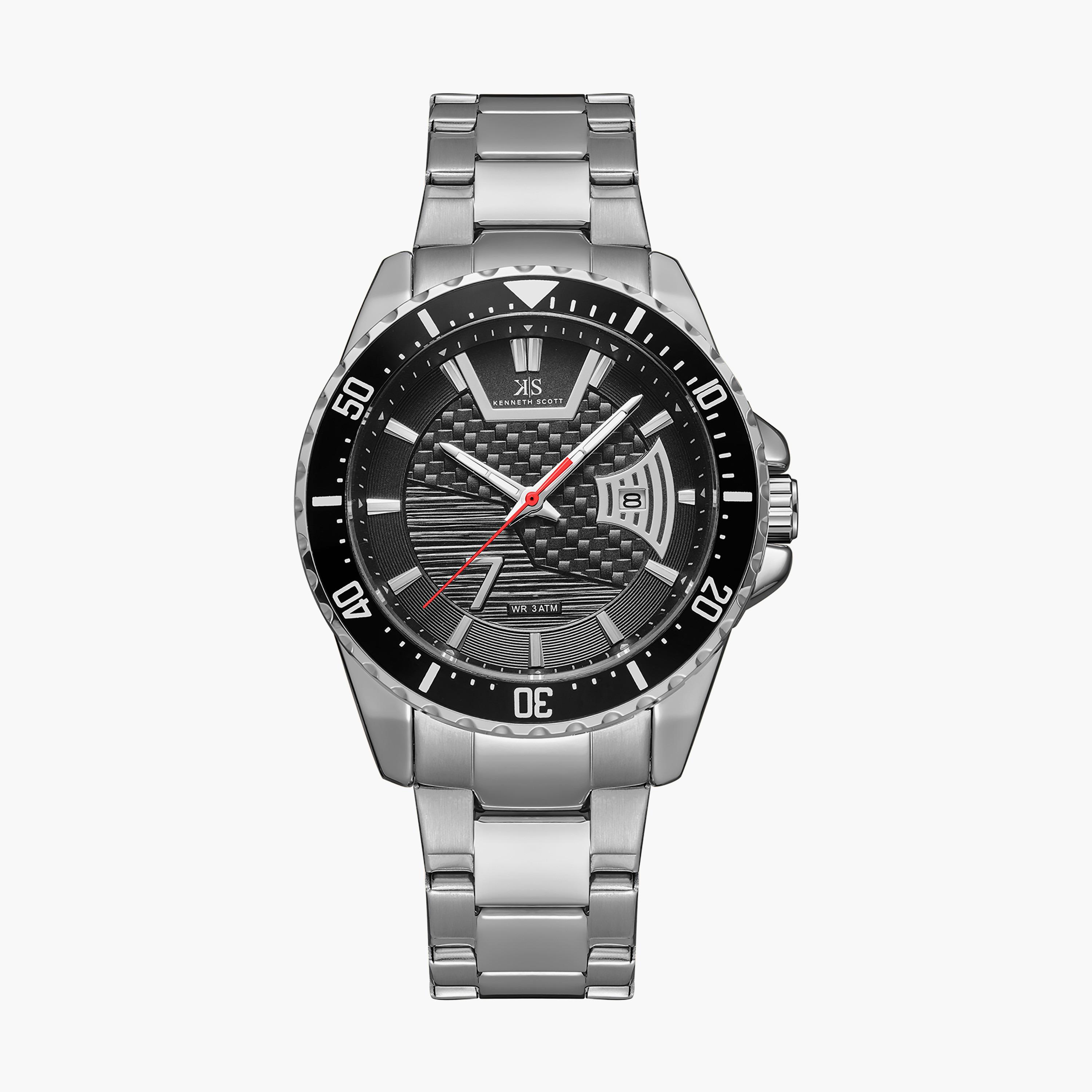 ساعة أنالوج فضية بسوار ستانلس ستيل من كينيث سكوت للرجال K22040-SBSB-men-watchesandjewellery-watches-image-1