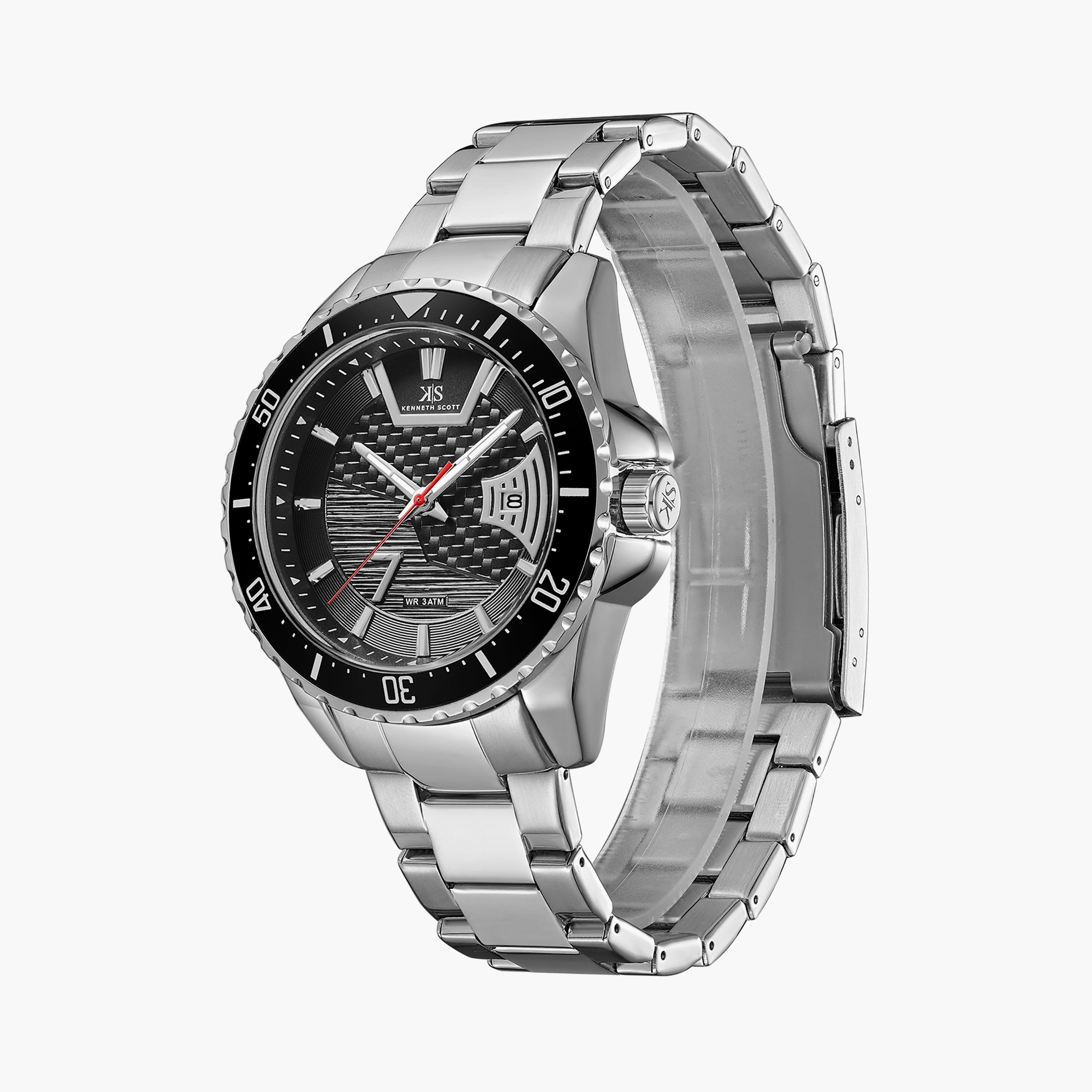 ساعة أنالوج فضية بسوار ستانلس ستيل من كينيث سكوت للرجال K22040-SBSB-men-watchesandjewellery-watches-image-2