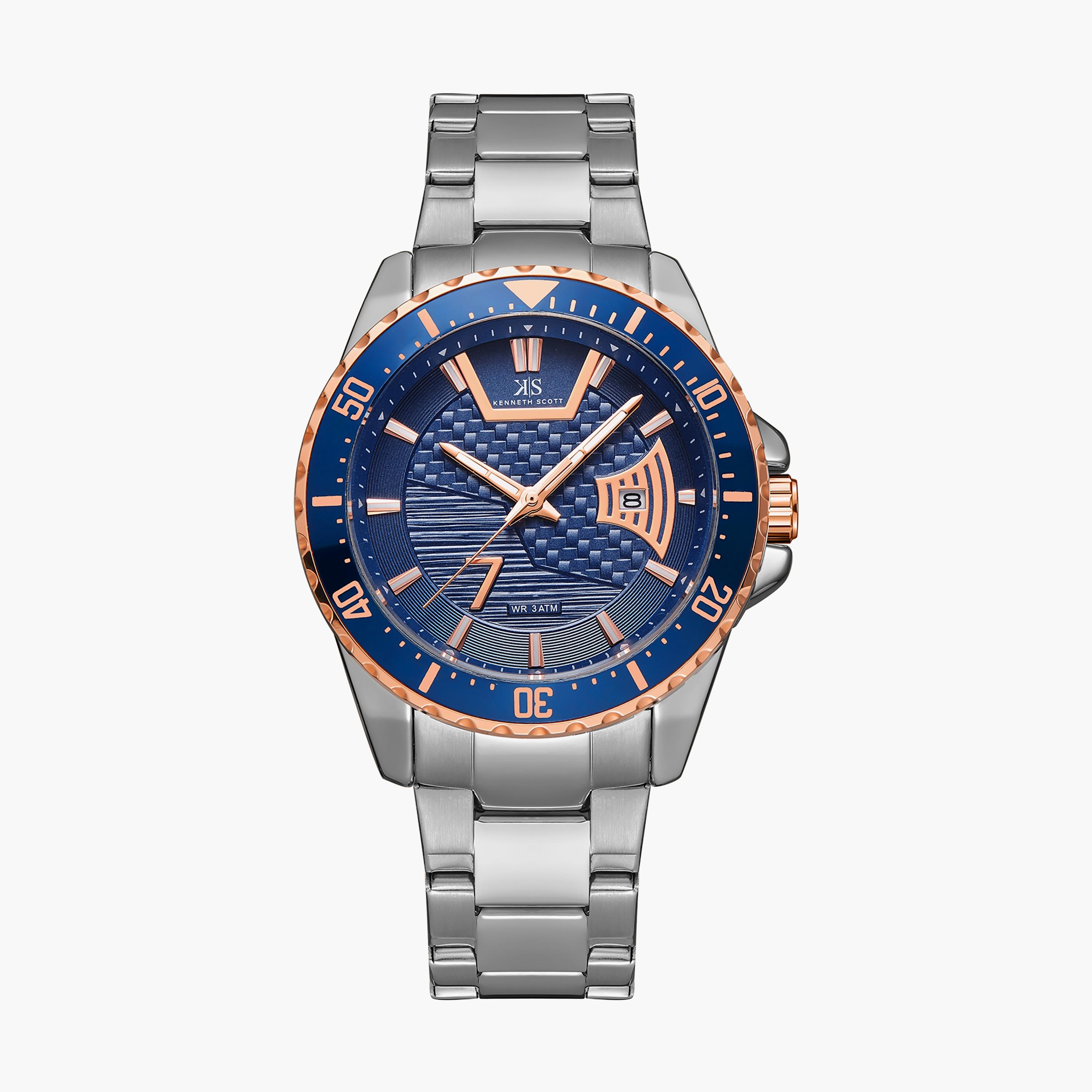 ساعة أنالوج فضية بسوار ستانلس ستيل من كينيث سكوت للرجال K22040-SBSN-men-watchesandjewellery-watches-image-1
