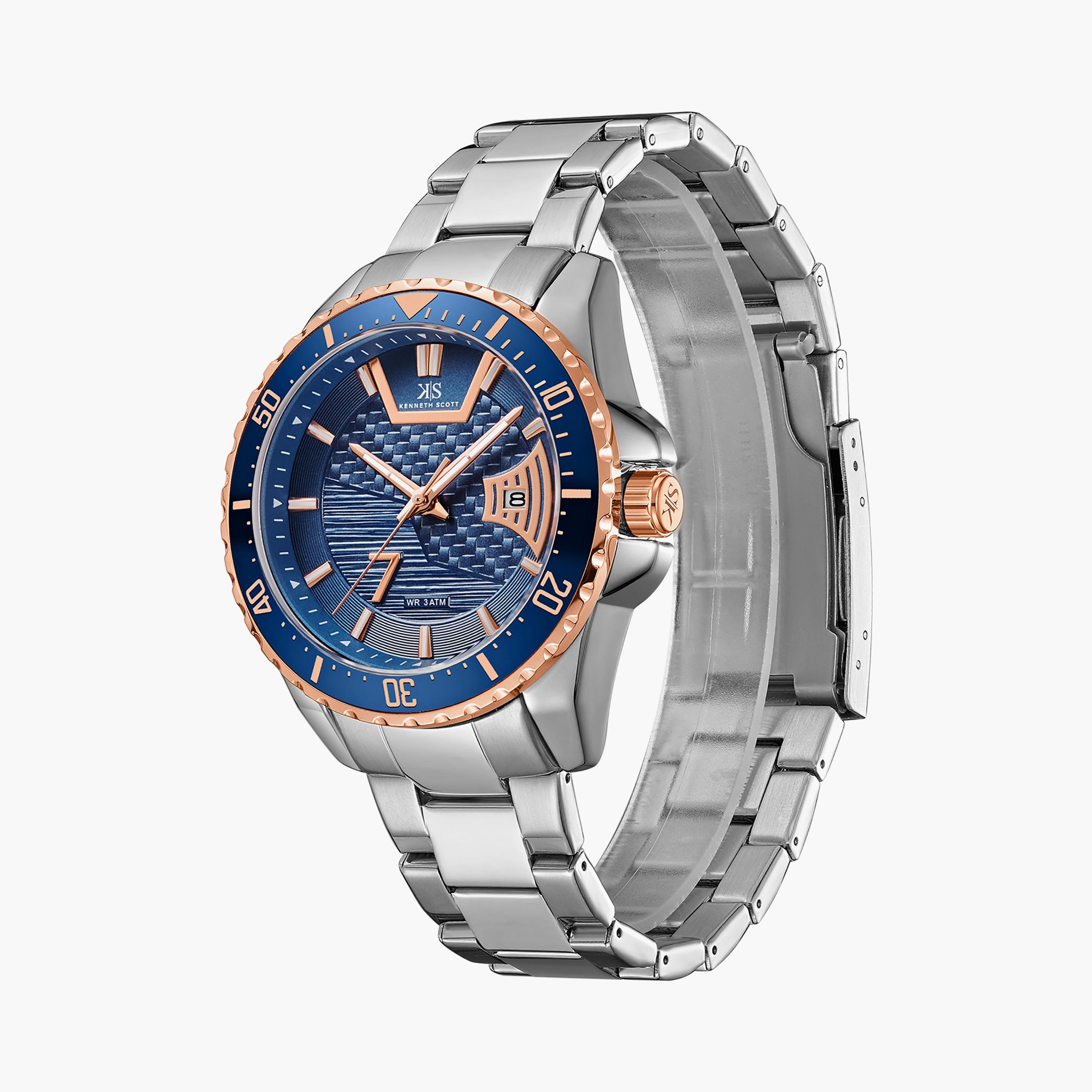 ساعة أنالوج فضية بسوار ستانلس ستيل من كينيث سكوت للرجال K22040-SBSN-men-watchesandjewellery-watches-image-2