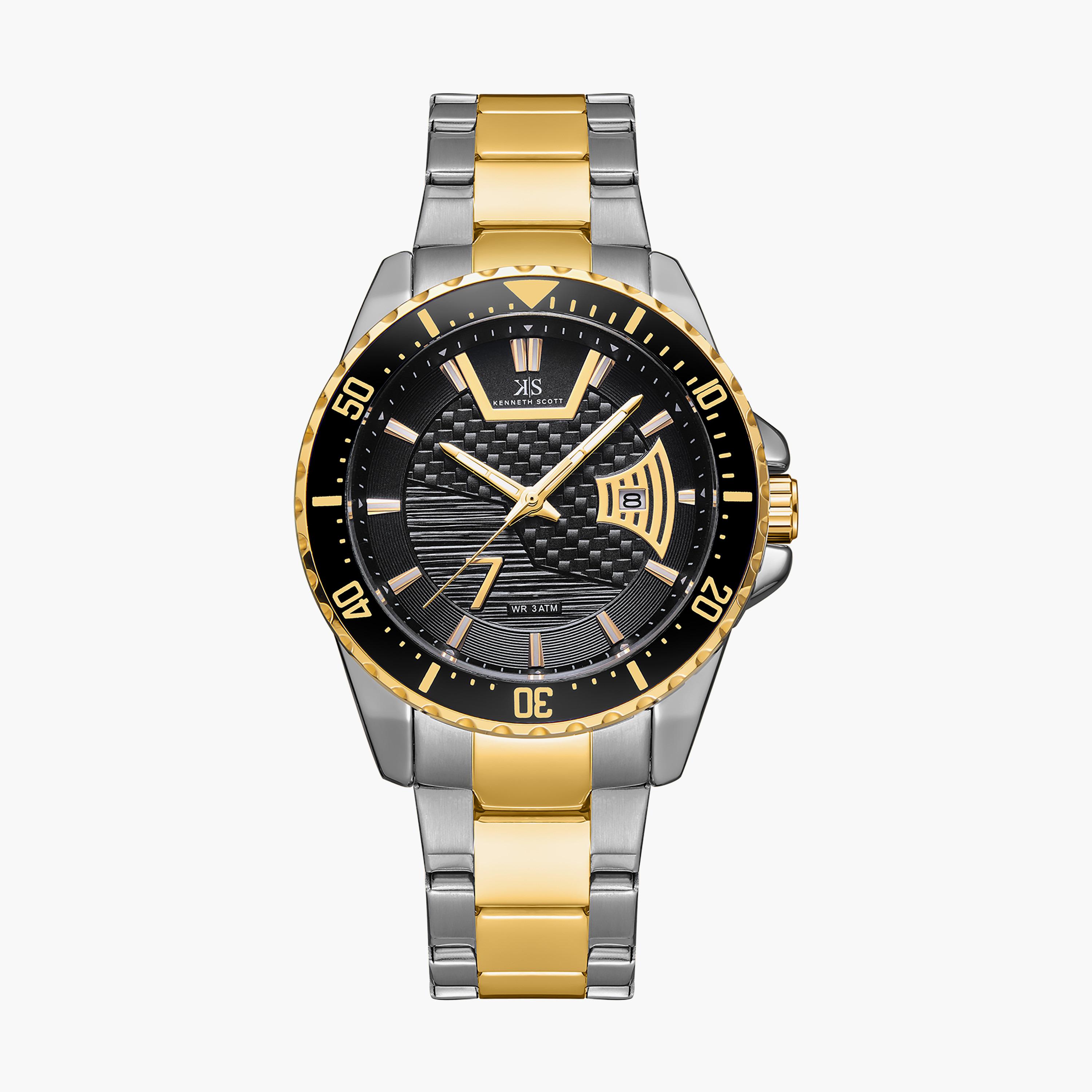 ساعة أنالوج فضية وذهبية بسوار ستانلس ستيل من كينيث سكوت للرجال K22040-TBTB-men-watchesandjewellery-watches-image-1