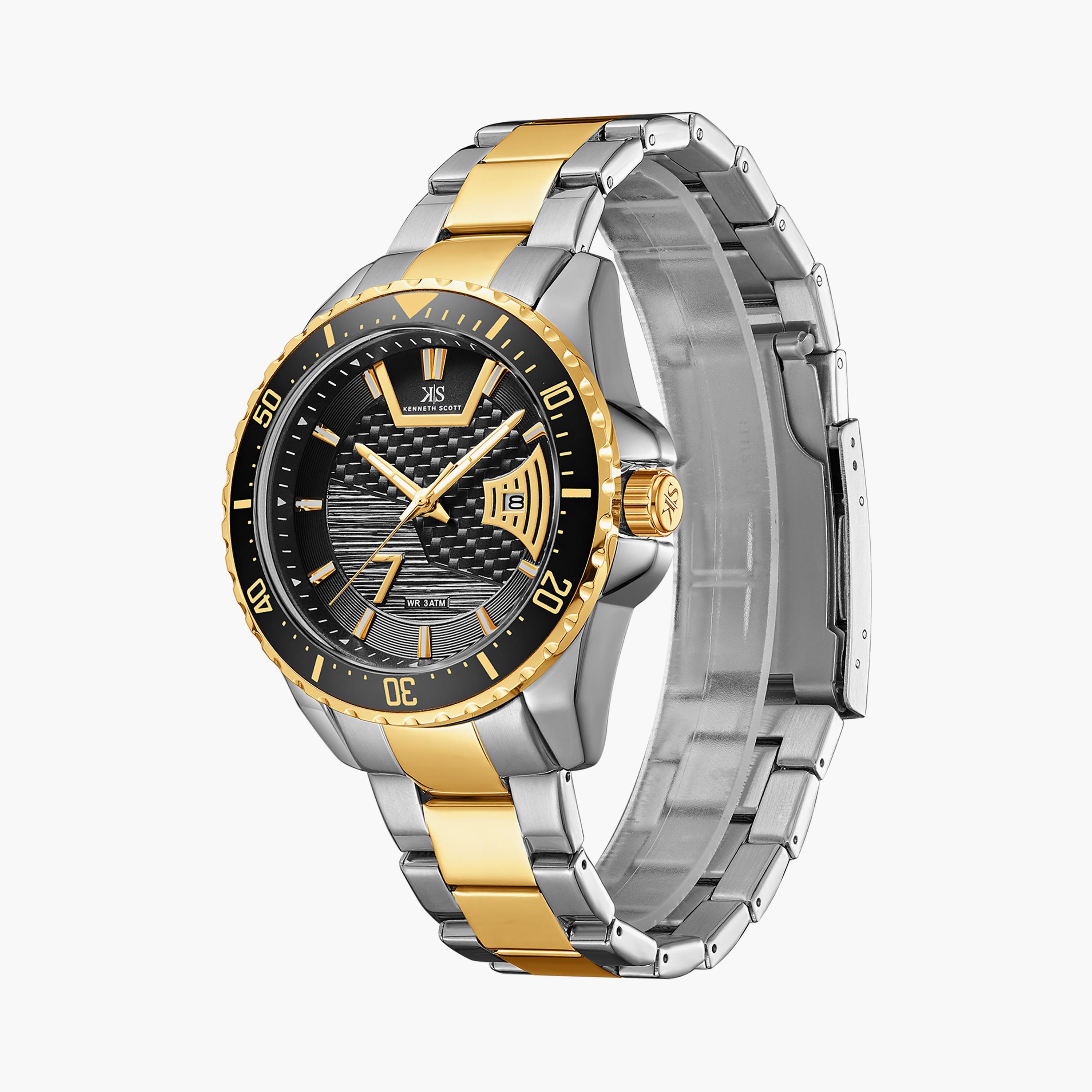 ساعة أنالوج فضية وذهبية بسوار ستانلس ستيل من كينيث سكوت للرجال K22040-TBTB-men-watchesandjewellery-watches-image-2