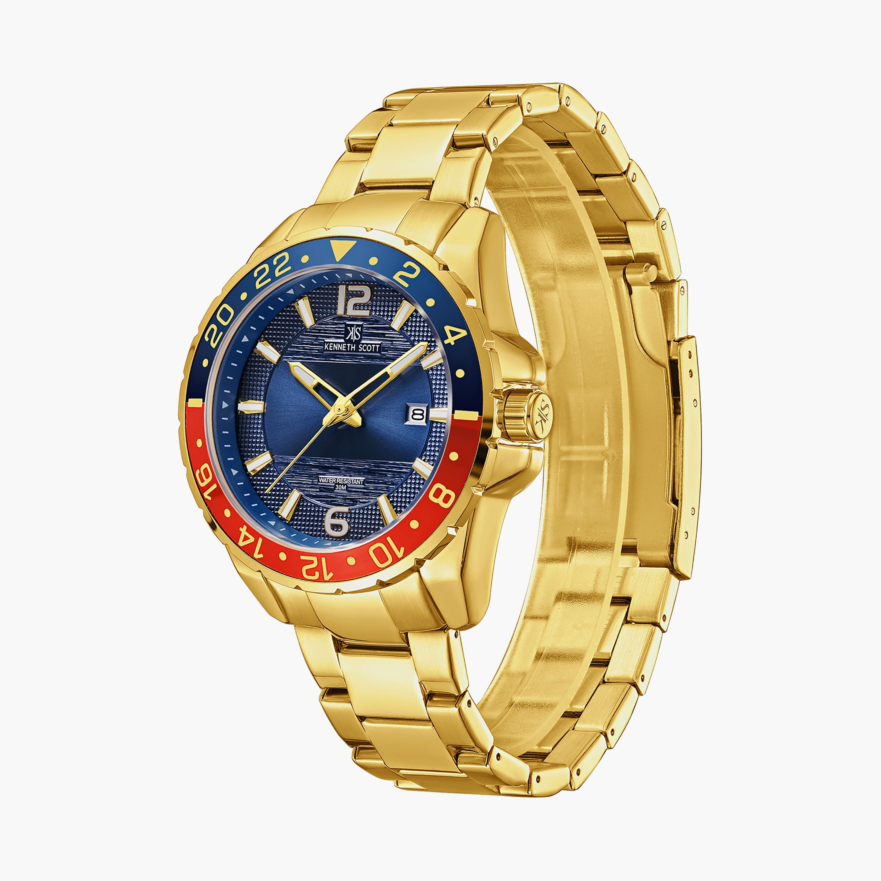 Kenneth Scott Men's Gold Analog Stainless Steel Strap Watch - K22041-GBGN | 44 MM-men-watchesandjewellery-watches-image-2