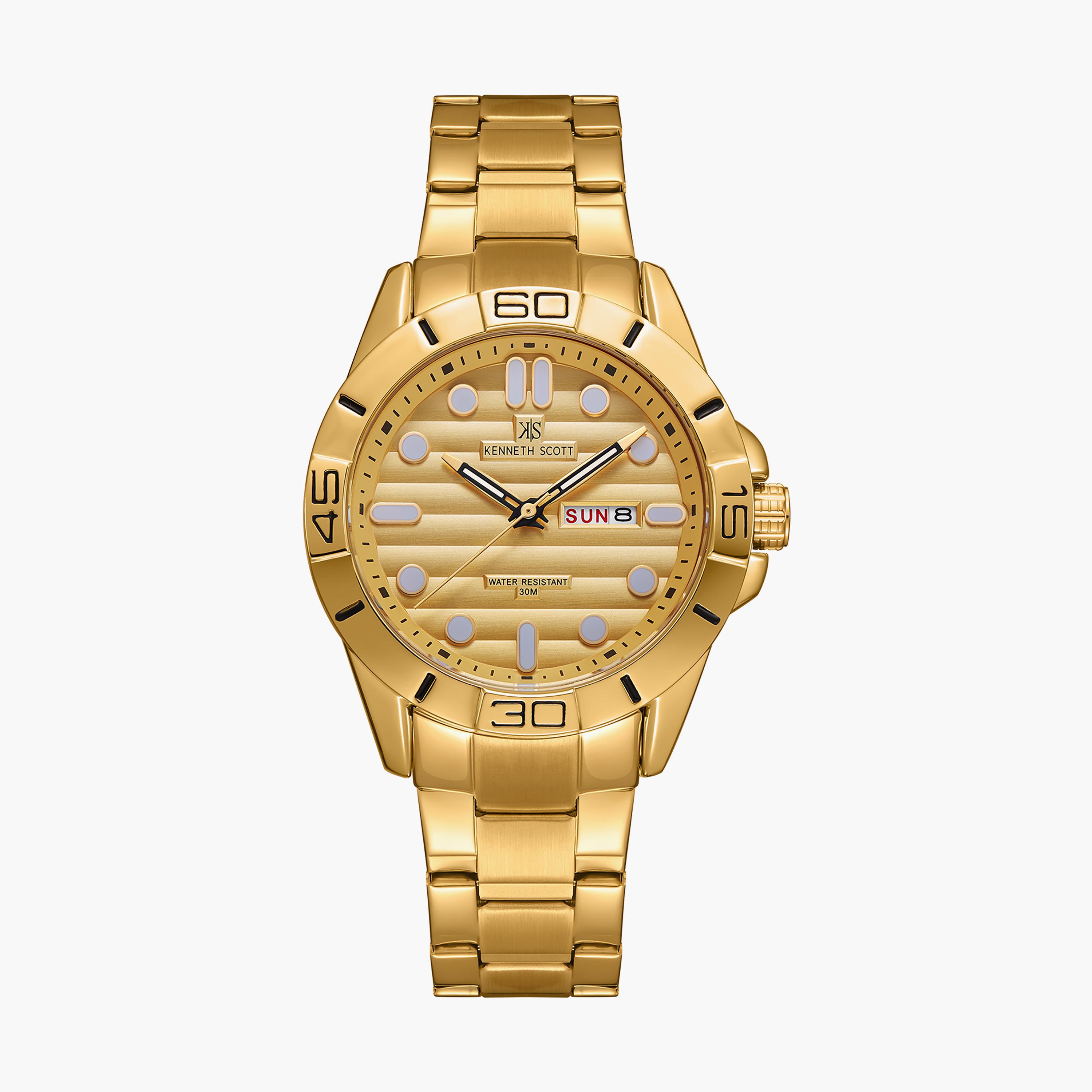 ساعة أنالوج ذهبية بسوار ستانلس ستيل من كينيث سكوت للرجال K22043-GBGC-men-watchesandjewellery-watches-image-1