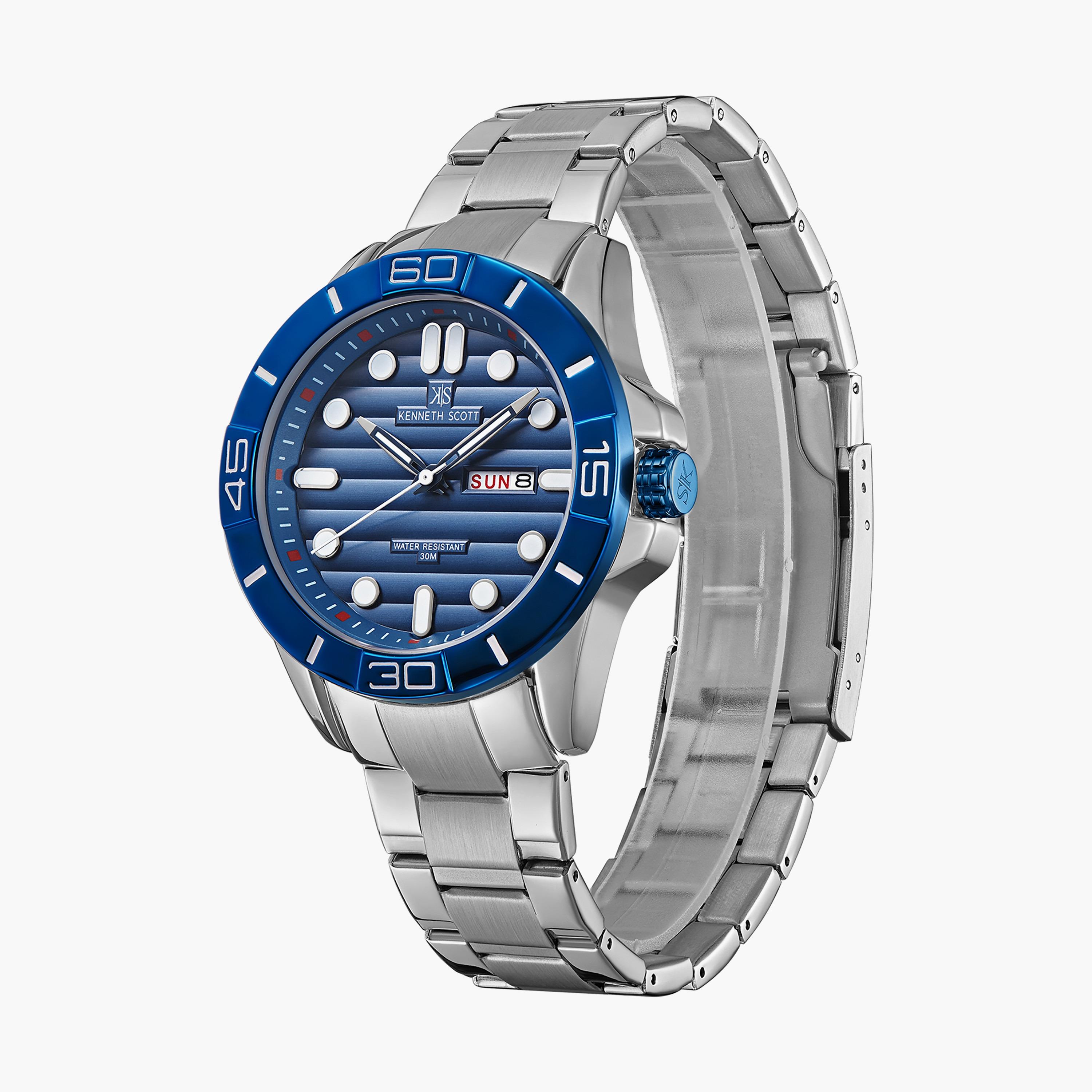 ساعة أنالوج فضية بسوار ستانلس ستيل من كينيث سكوت للرجال K22043-SBSN-men-watchesandjewellery-watches-image-2