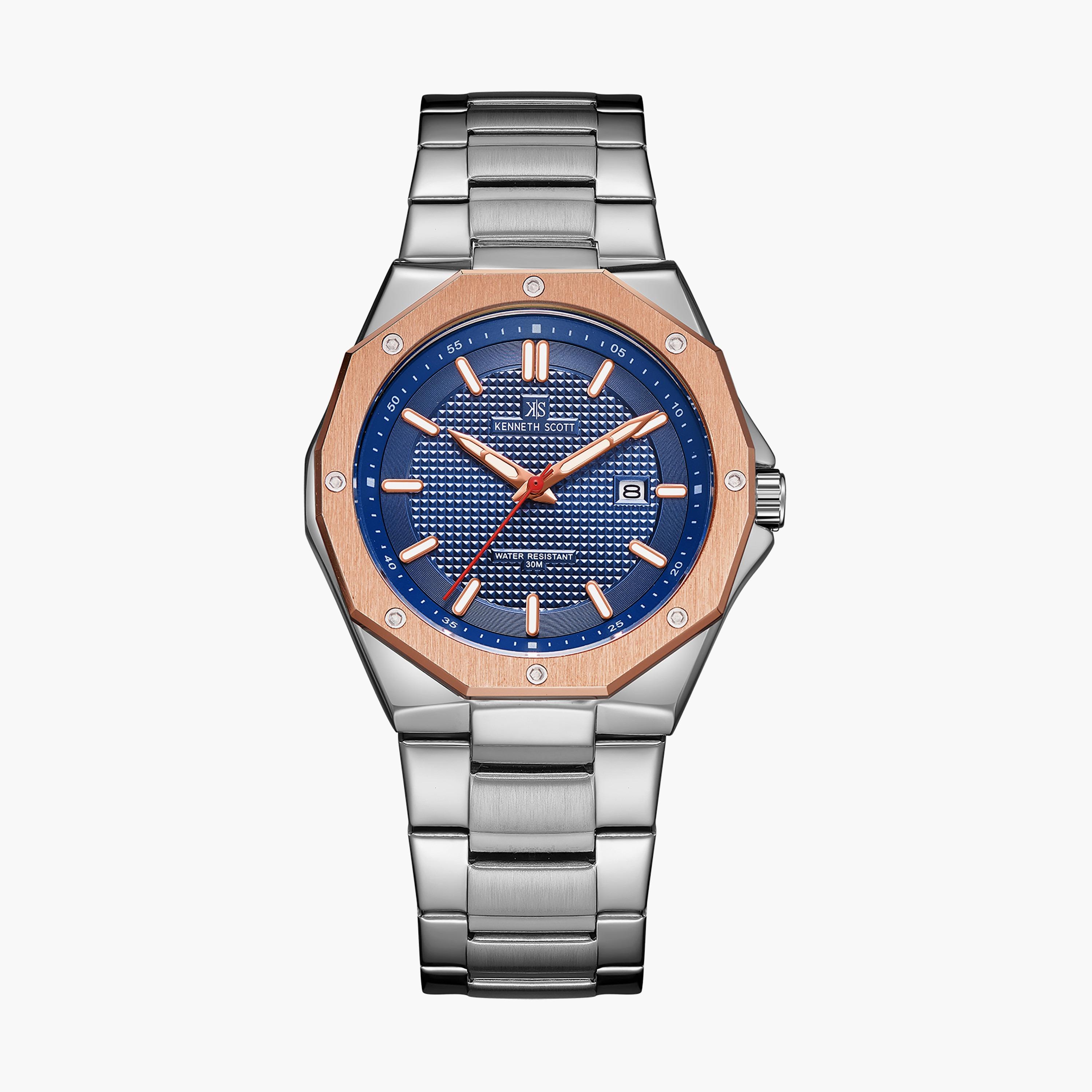ساعة أنالوج فضية بسوار ستانلس ستيل من كينيث سكوت للرجال K22044-SBSNK-men-watchesandjewellery-watches-image-1