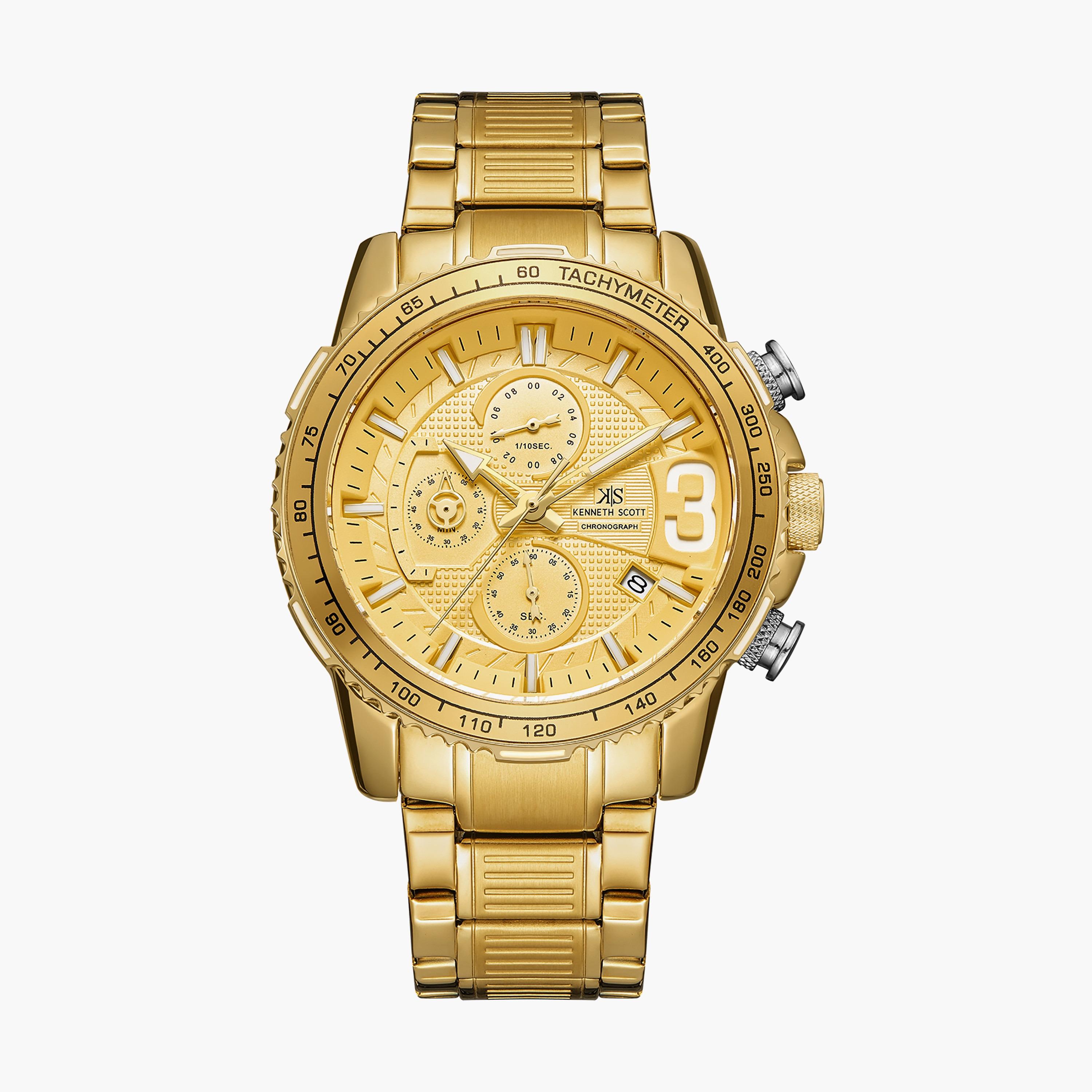 ساعة كرونوغراف ذهبية بسوار ستانلس ستيل من كينيث سكوت للرجال K22139-GBGC-men-watchesandjewellery-watches-image-1