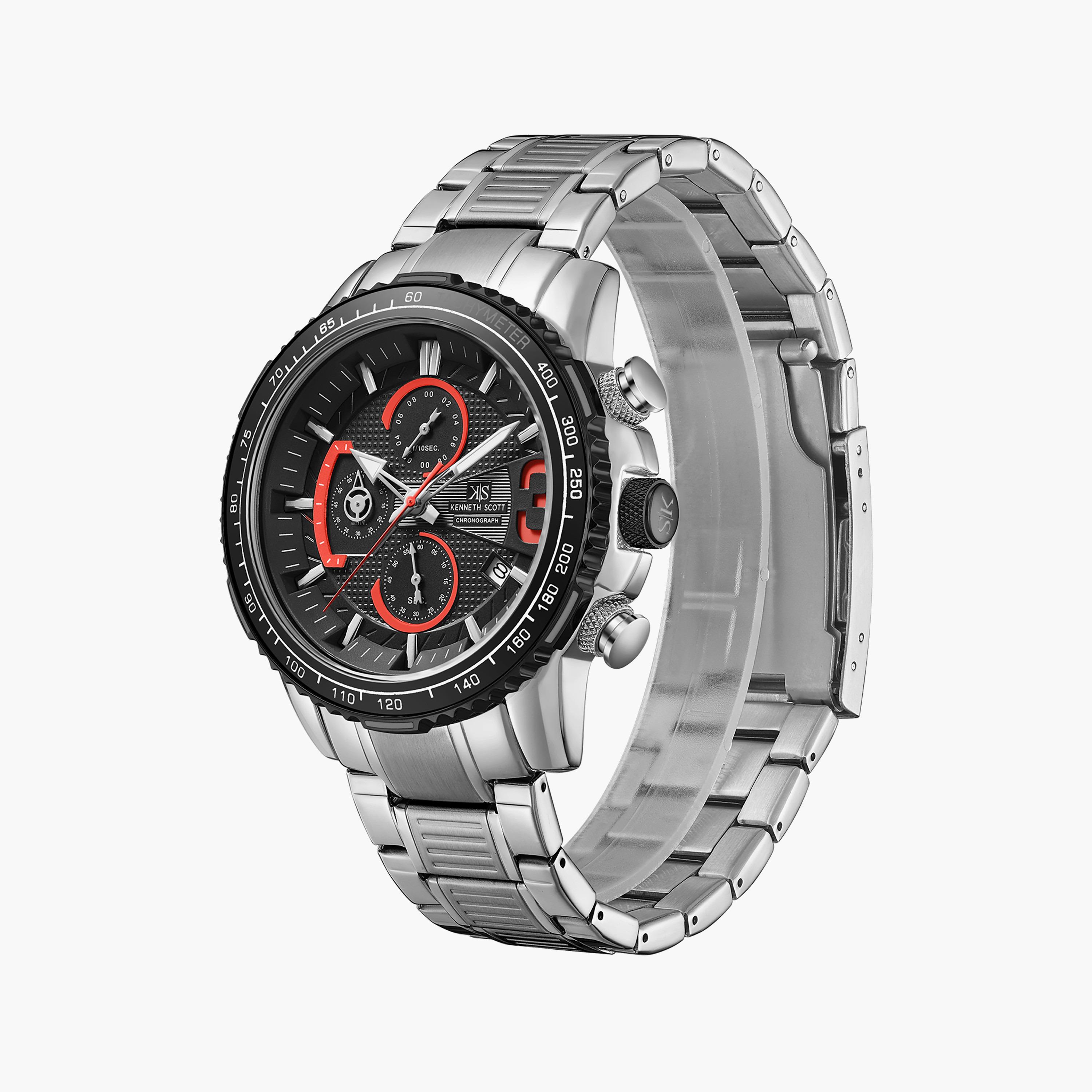 ساعة كرونوغراف فضية بسوار ستانلس ستيل من كينيث سكوت للرجال K22139-SBSB-men-watchesandjewellery-watches-image-2