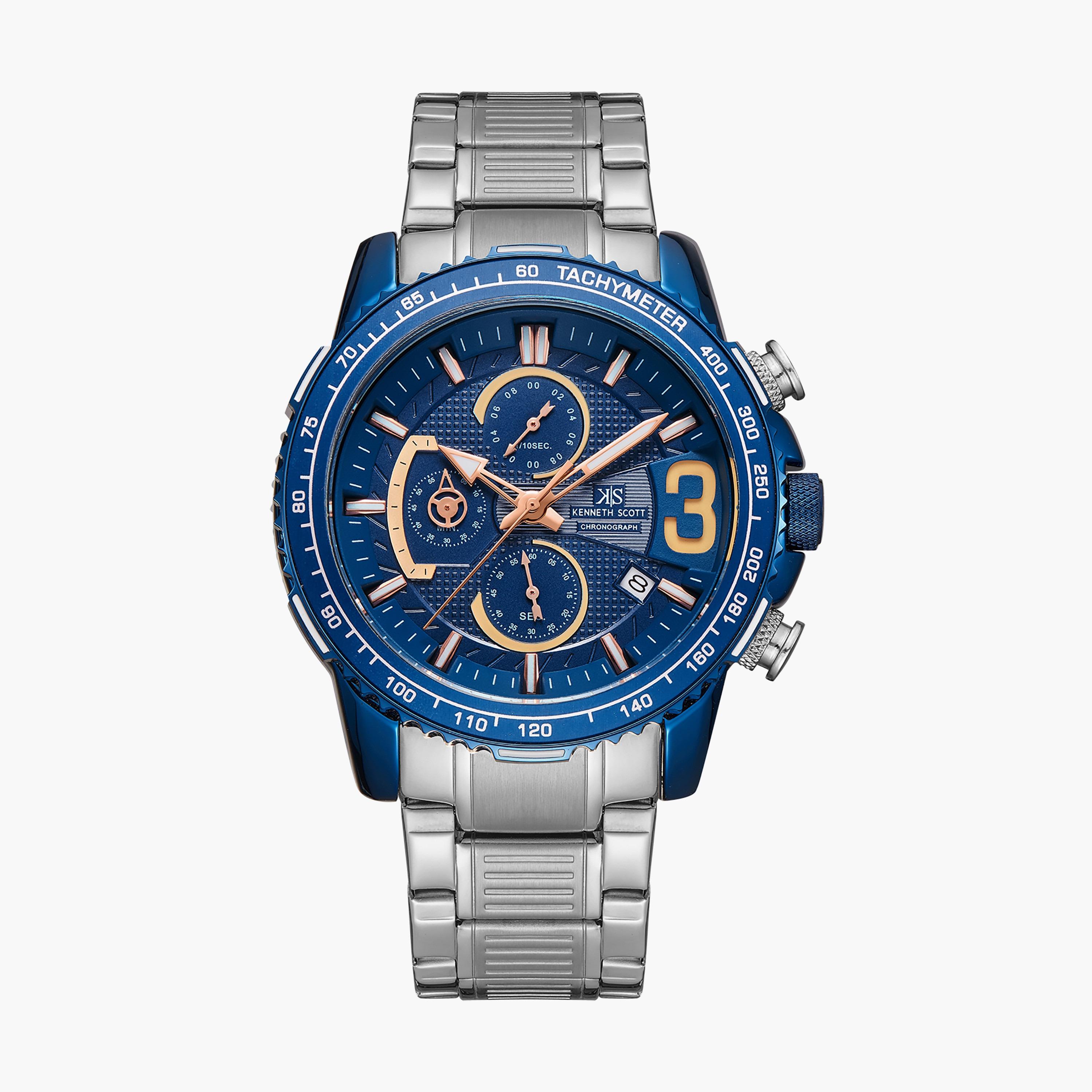 ساعة كرونوغراف فضية بسوار ستانلس ستيل من كينيث سكوت للرجال K22139-SBSN-men-watchesandjewellery-watches-image-1
