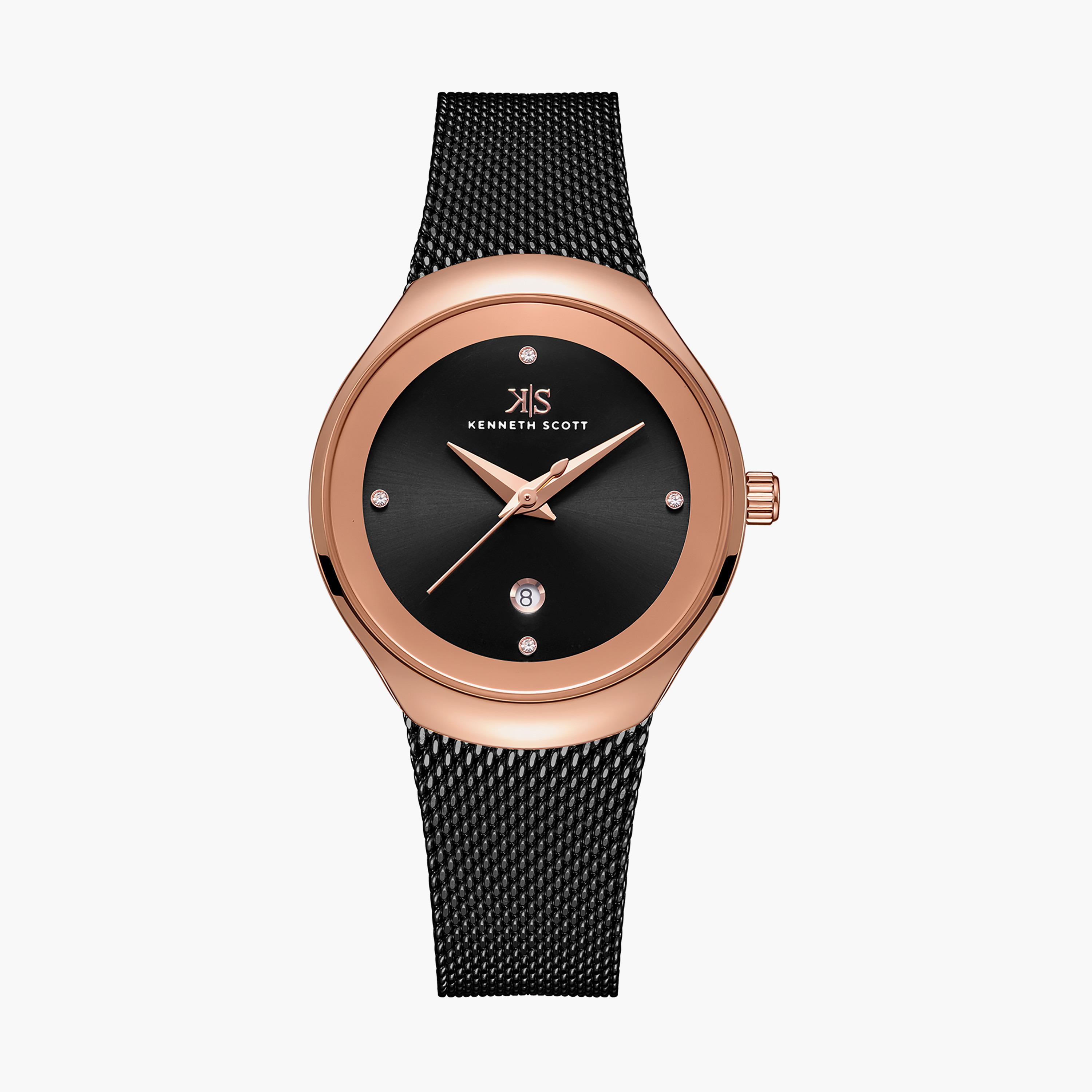 ساعة أنالوج سوداء بسوار ستانلس ستيل من كينيث سكوت K22537-KMBB-women-watchesandjewellery-watches-image-1