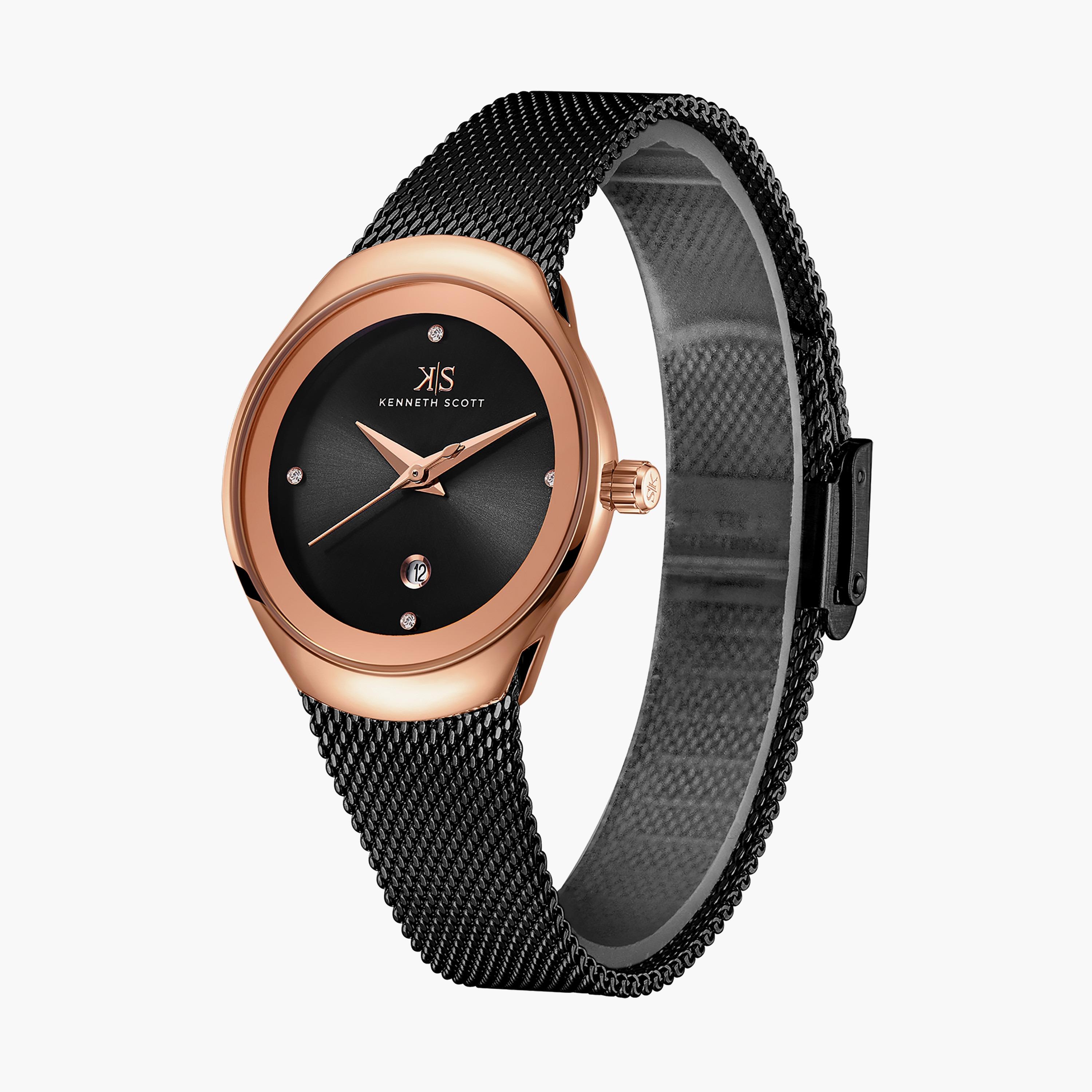 ساعة أنالوج سوداء بسوار ستانلس ستيل من كينيث سكوت K22537-KMBB-women-watchesandjewellery-watches-image-2