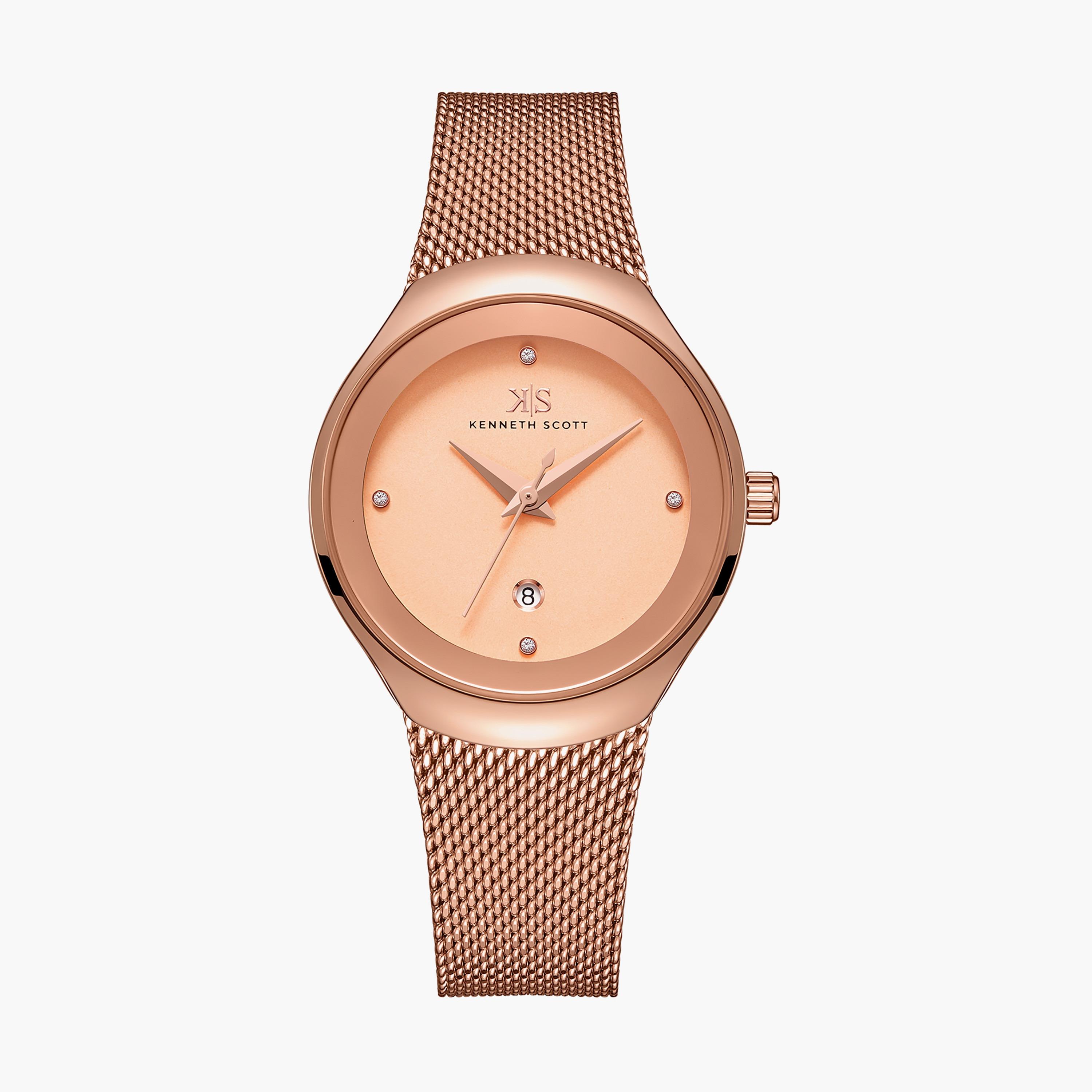ساعة أنالوج ذهبية وردية بسوار ستانلس ستيل من كينيث سكوت K22537-RMKK-women-watchesandjewellery-watches-image-1
