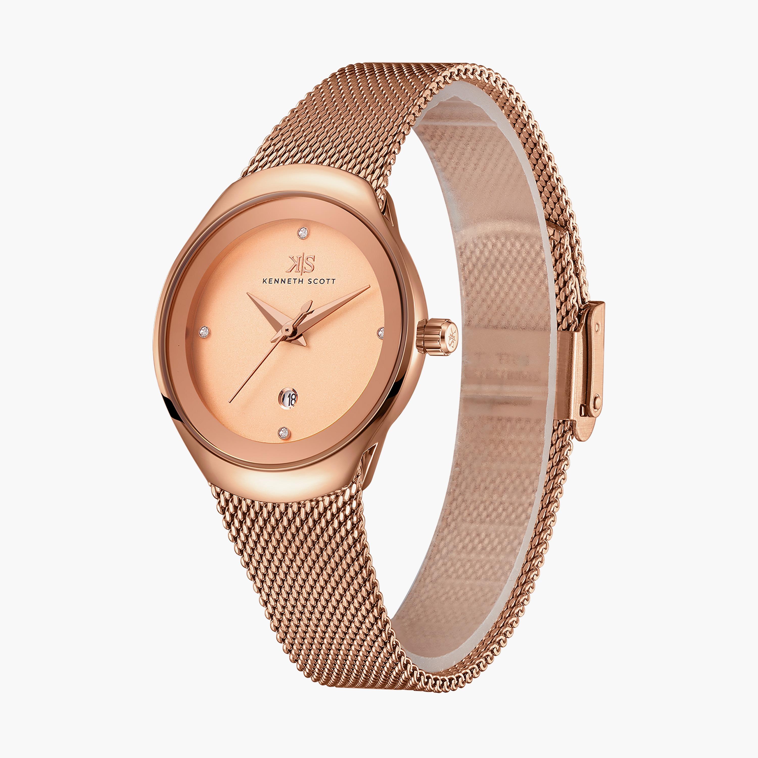 ساعة أنالوج ذهبية وردية بسوار ستانلس ستيل من كينيث سكوت K22537-RMKK-women-watchesandjewellery-watches-image-2