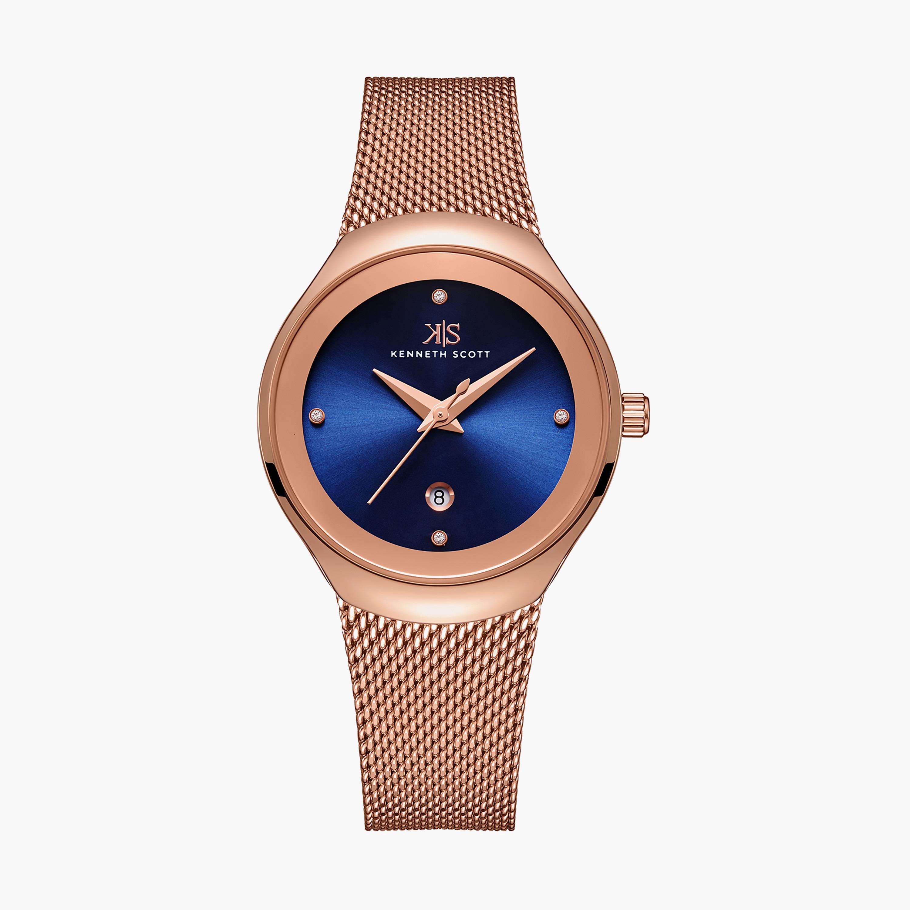 ساعة أنالوج ذهبية وردية بسوار ستانلس ستيل من كينيث سكوت K22537-RMKN-women-watchesandjewellery-watches-image-1