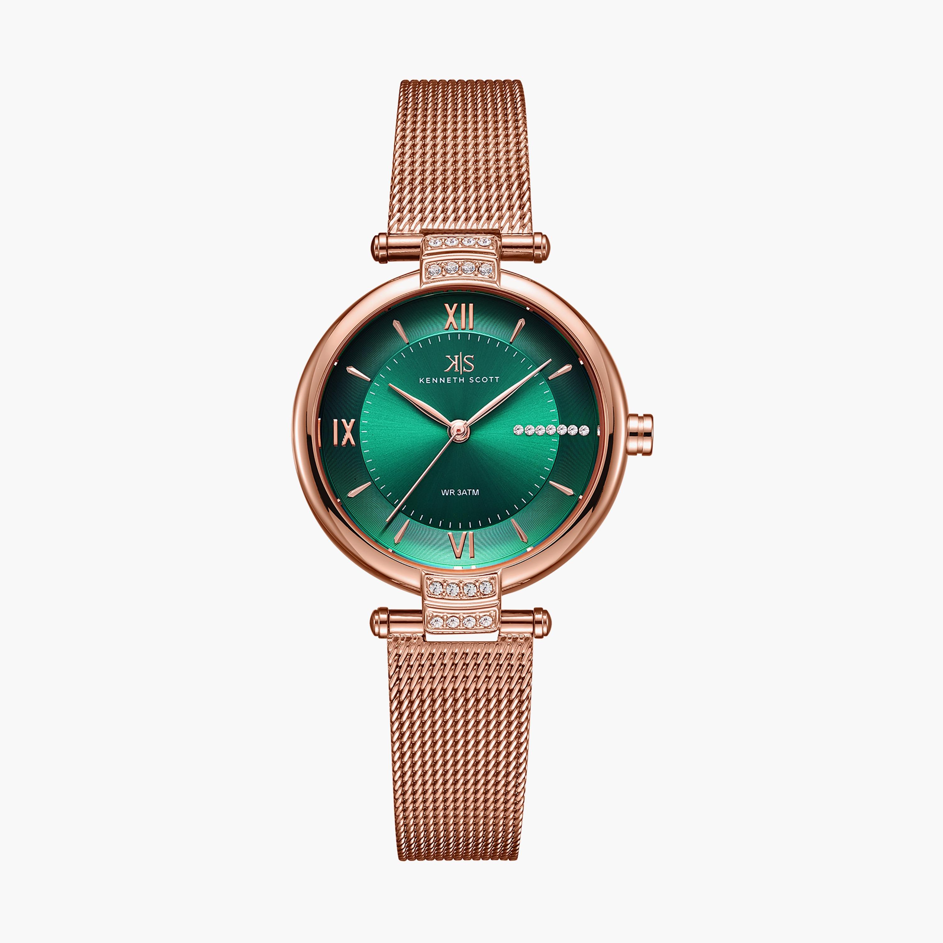 ساعة أنالوج ذهبية وردية بسوار ستانلس ستيل من كينيث سكوت K22538-RMKH-women-watchesandjewellery-watches-image-1