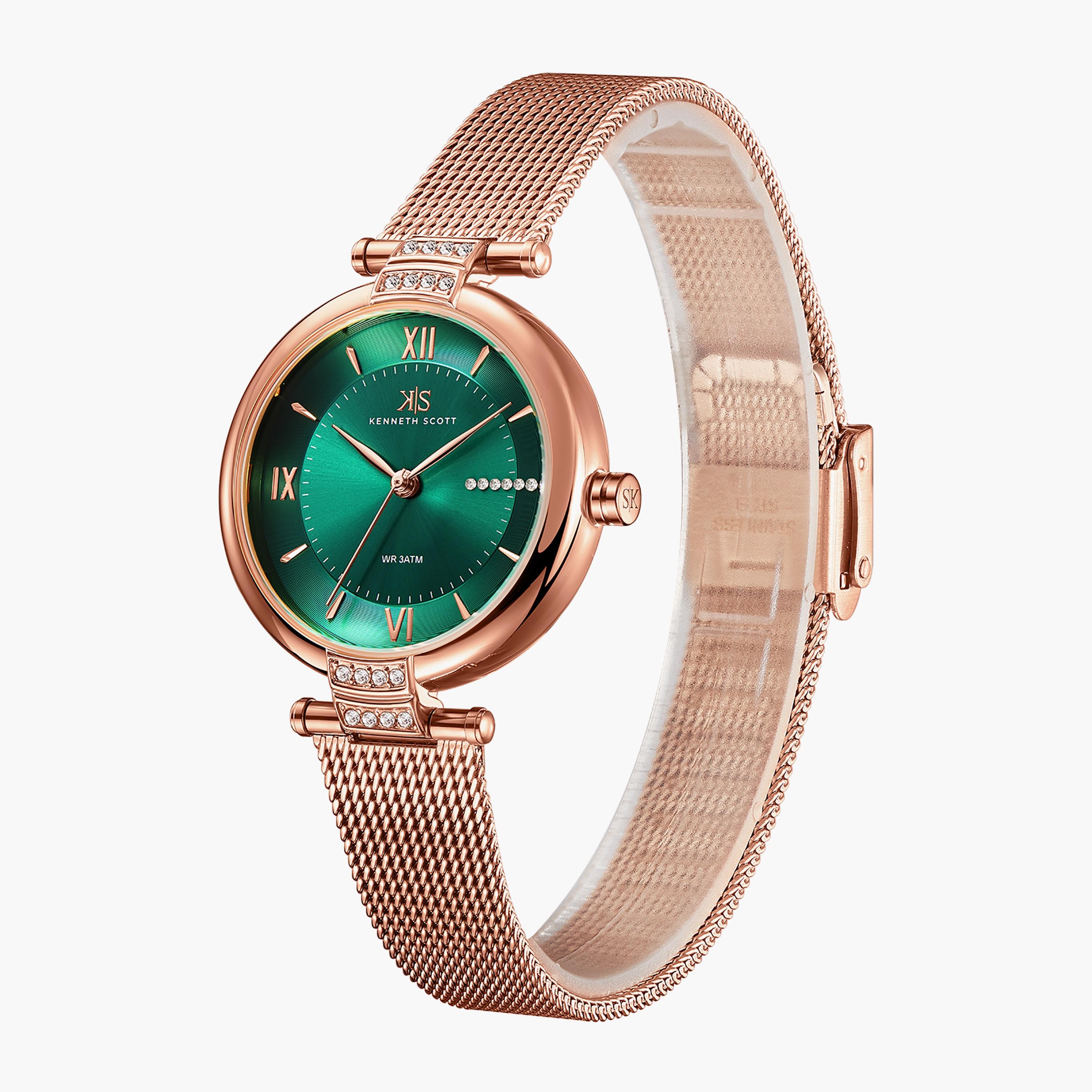ساعة أنالوج ذهبية وردية بسوار ستانلس ستيل من كينيث سكوت K22538-RMKH-women-watchesandjewellery-watches-image-2