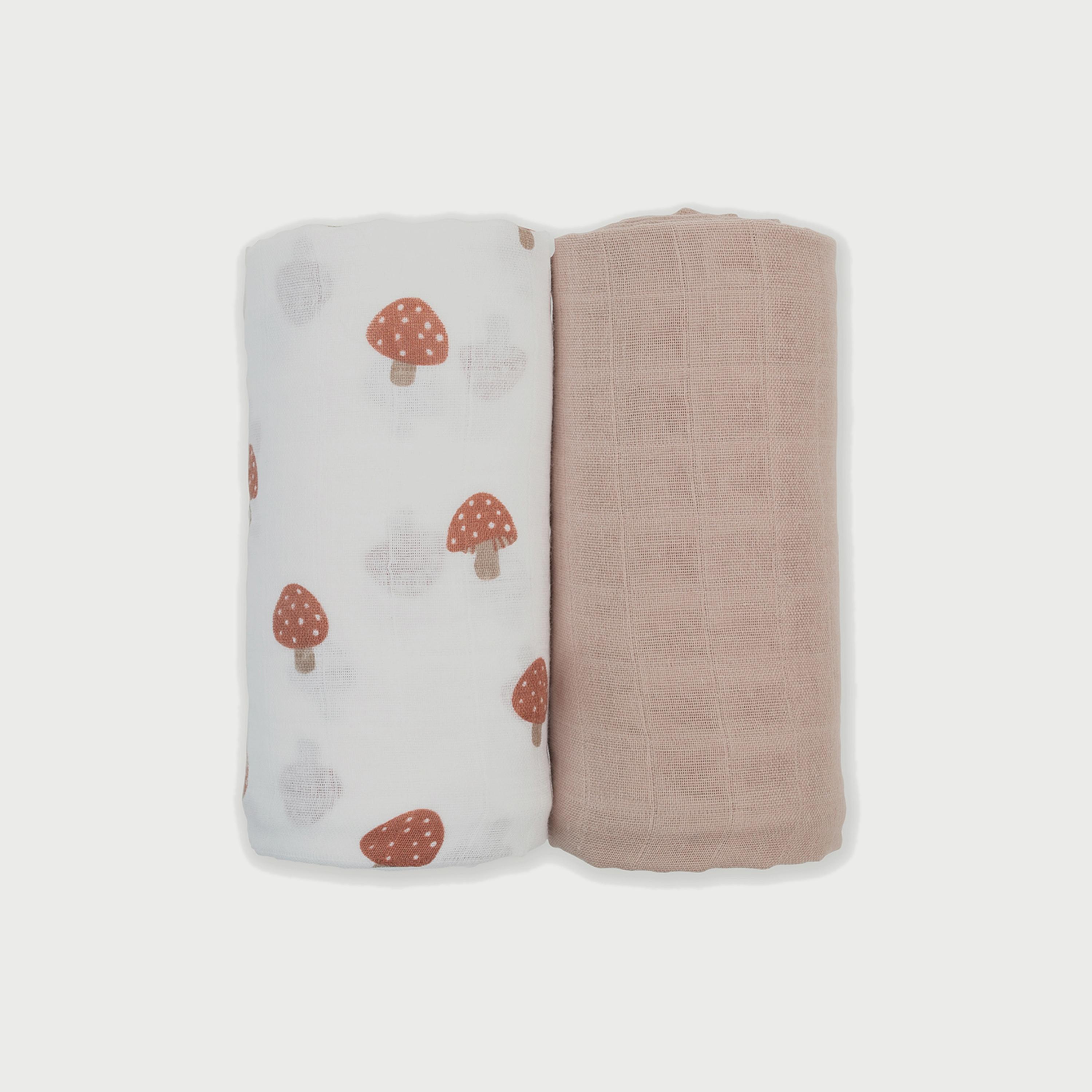 Lulujo 2-Piece Cotton Swaddles, Mushroom & Sand-baby-nursery-blanketsandswaddles-swaddlesandsleepingbags-image-1