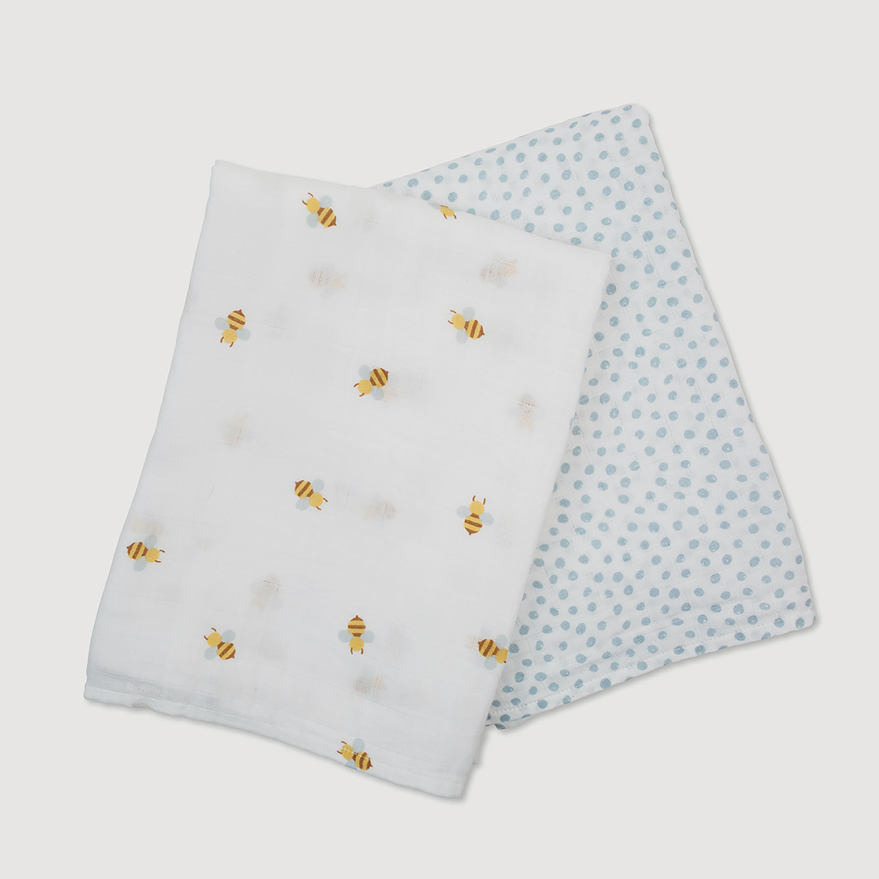 Lulujo 2-Piece Cotton Swaddles, Bees & Dots-baby-nursery-blanketsandswaddles-swaddlesandsleepingbags-image-1