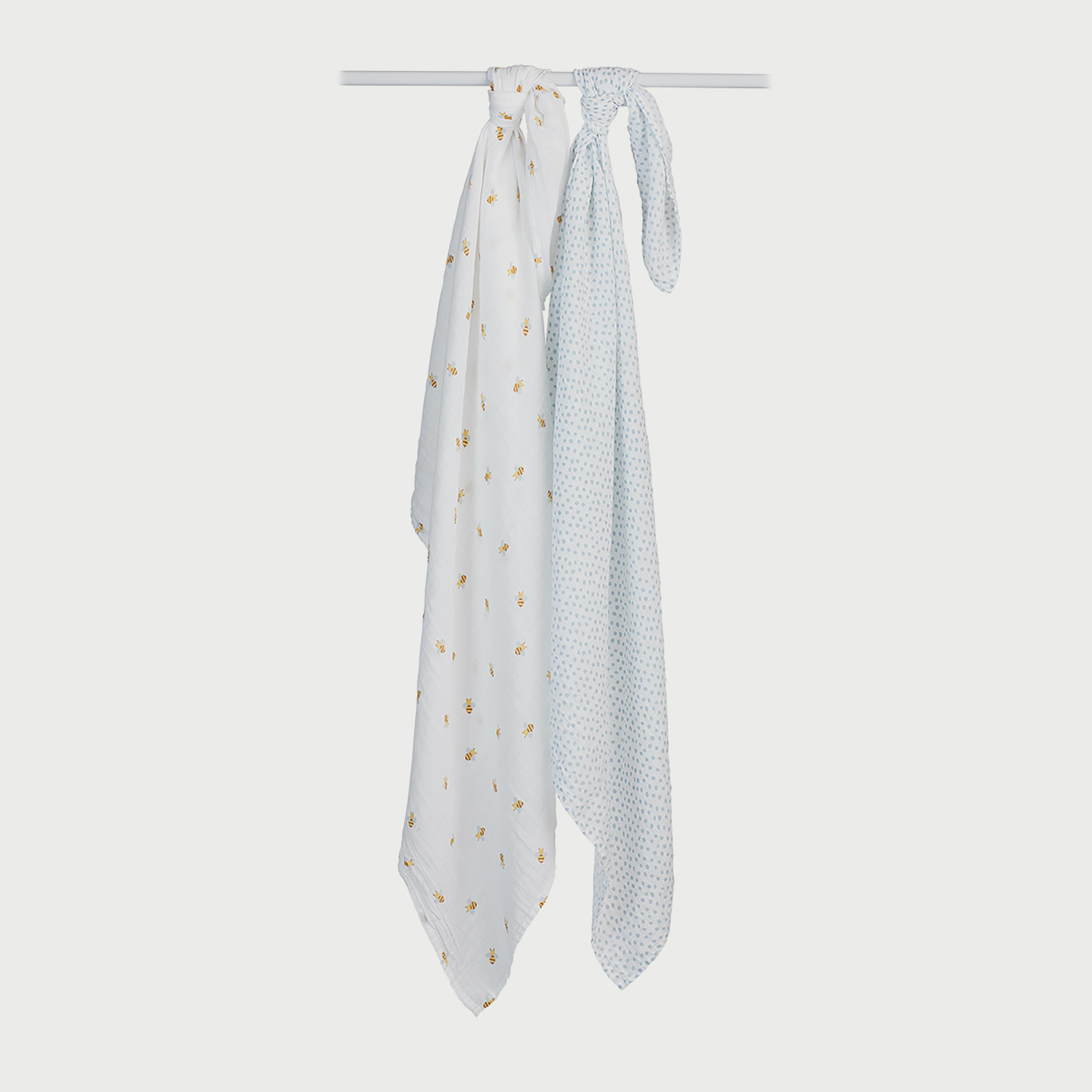 Lulujo 2-Piece Cotton Swaddles, Bees & Dots-baby-nursery-blanketsandswaddles-swaddlesandsleepingbags-image-2