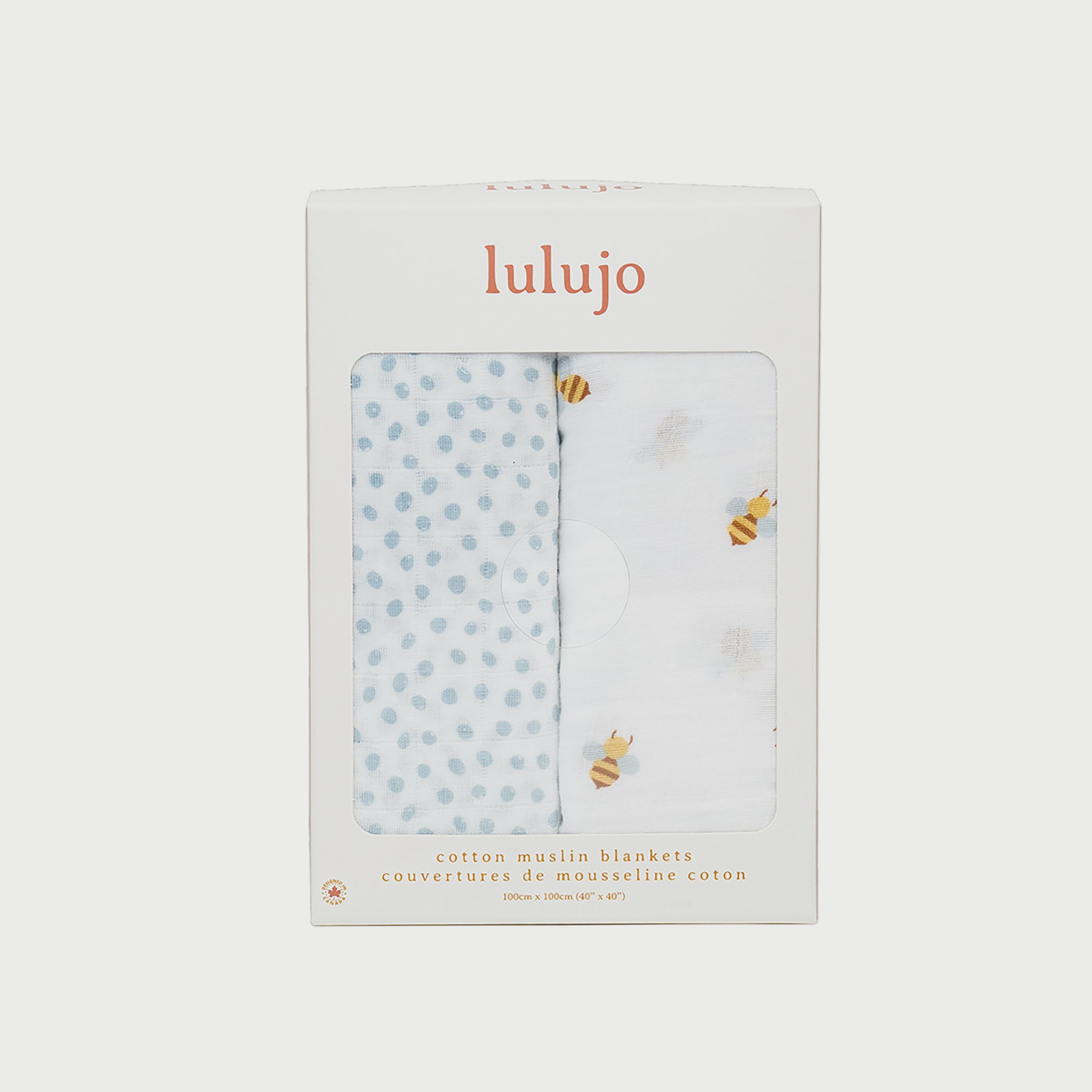 Lulujo 2-Piece Cotton Swaddles, Bees & Dots-baby-nursery-blanketsandswaddles-swaddlesandsleepingbags-image-3