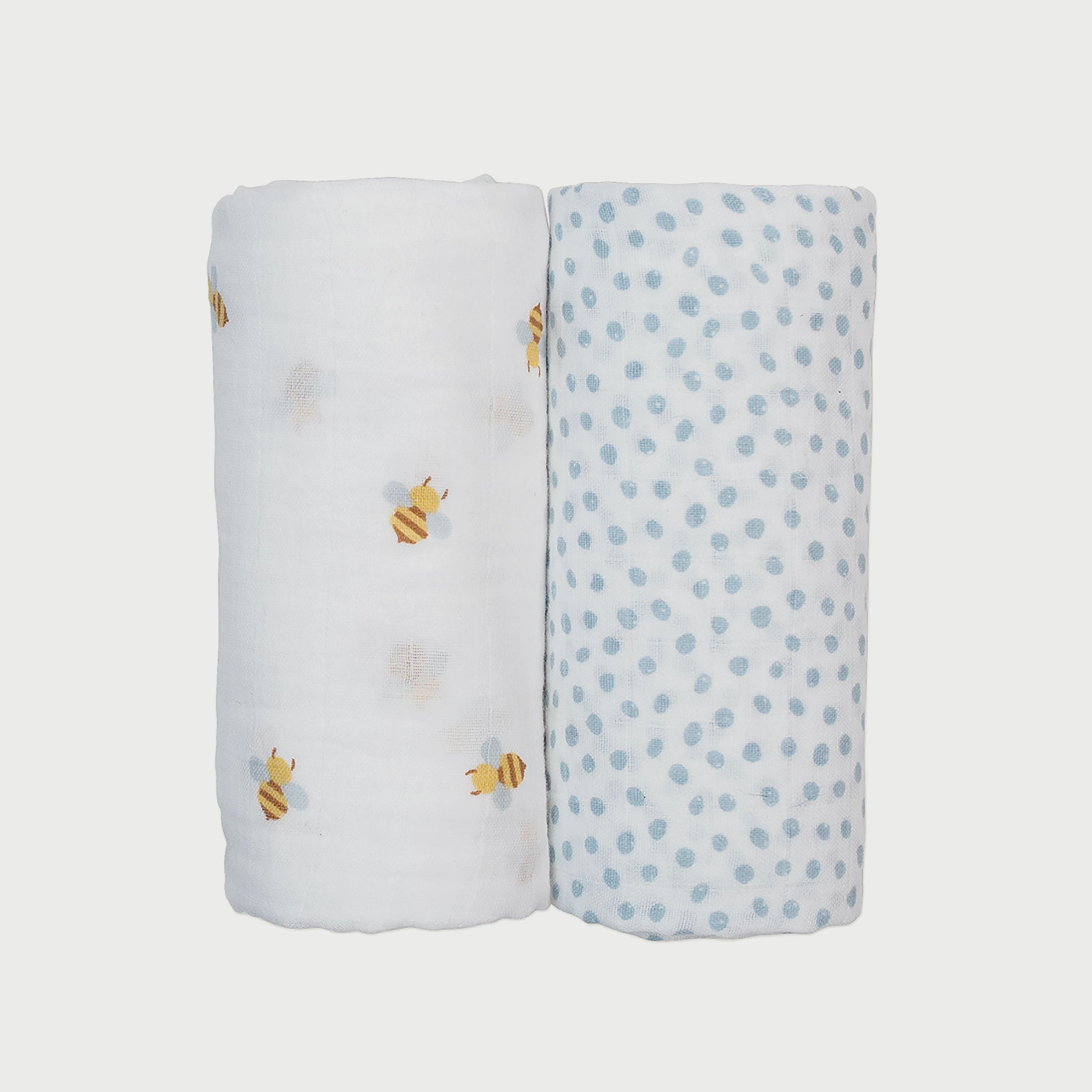 Lulujo 2-Piece Cotton Swaddles, Bees & Dots-baby-nursery-blanketsandswaddles-swaddlesandsleepingbags-image-4