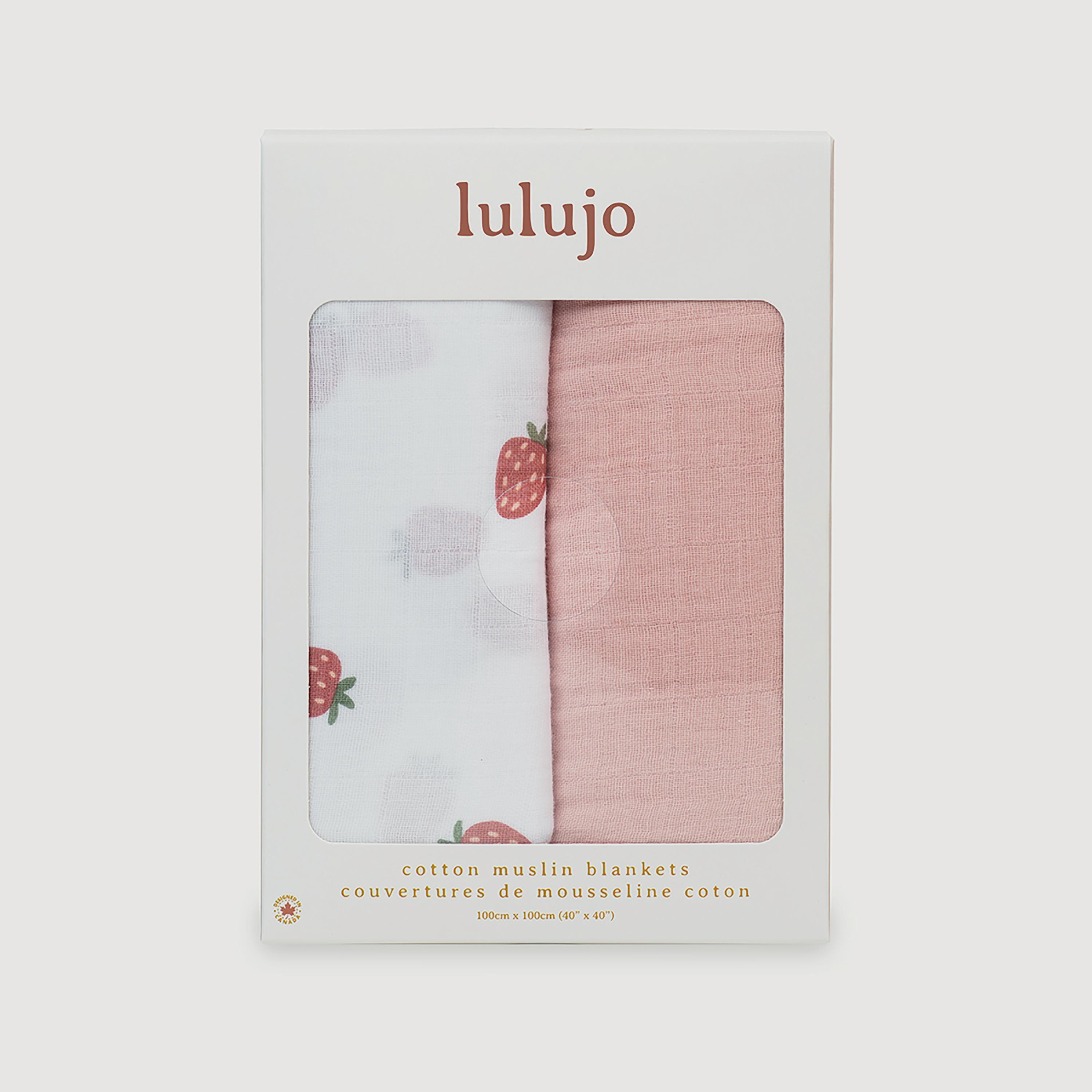Lulujo 2-Piece Cotton Swaddles, Strawberry & Ballet Slipper-baby-nursery-blanketsandswaddles-swaddlesandsleepingbags-image-1