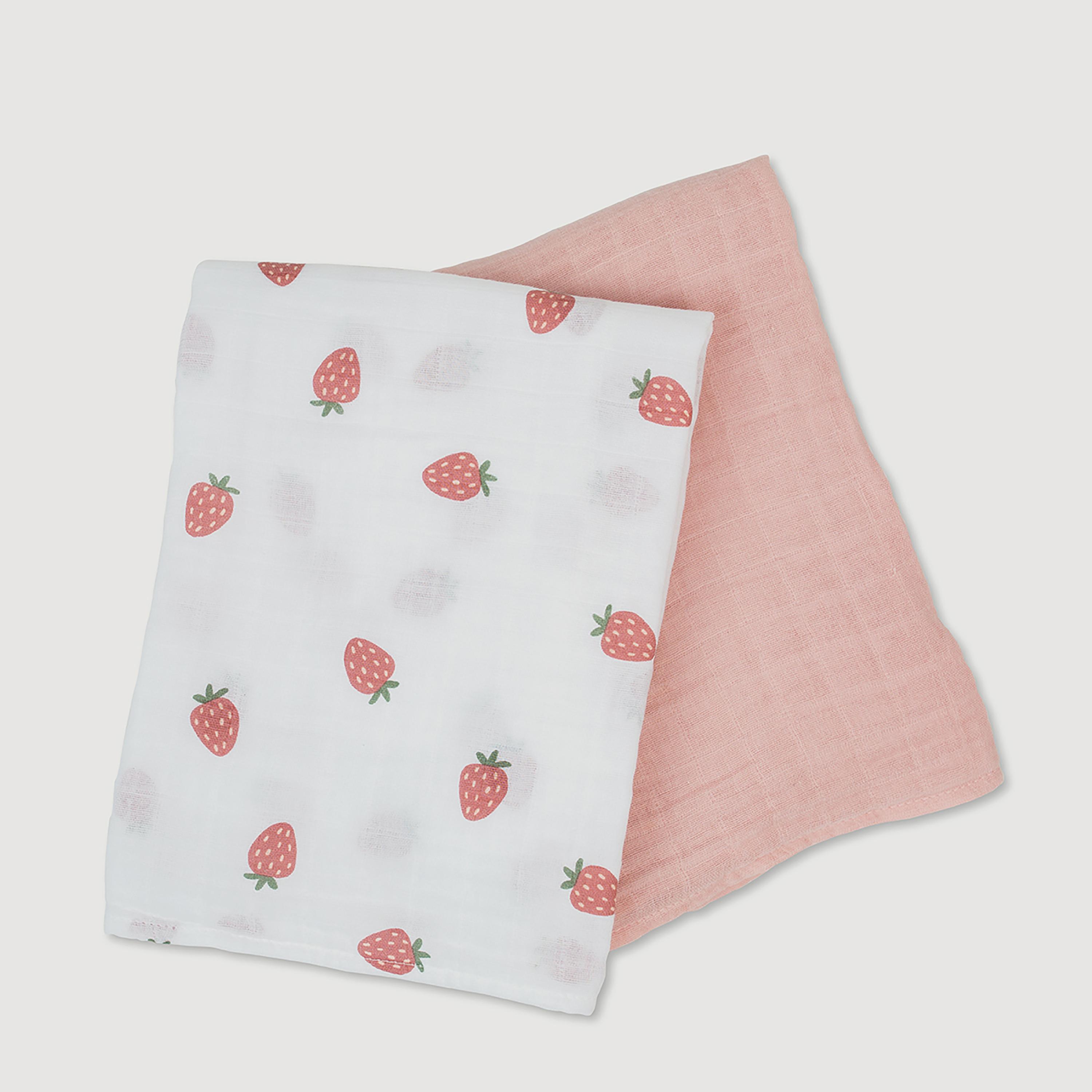 Lulujo 2-Piece Cotton Swaddles, Strawberry & Ballet Slipper-baby-nursery-blanketsandswaddles-swaddlesandsleepingbags-image-2