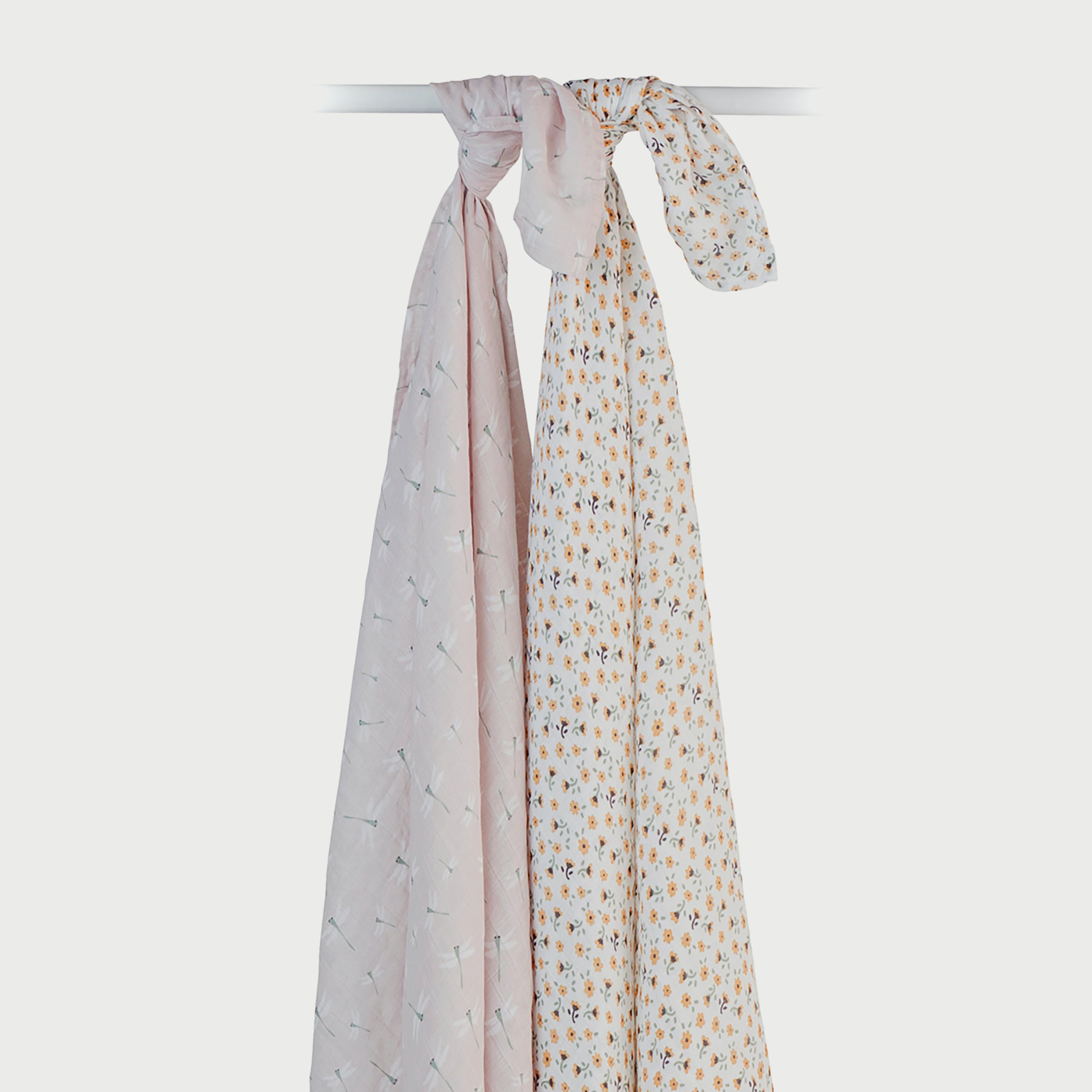 Lulujo 2-Piece Cotton Swaddles, Floral & Dragonfly-baby-nursery-blanketsandswaddles-swaddlesandsleepingbags-image-3