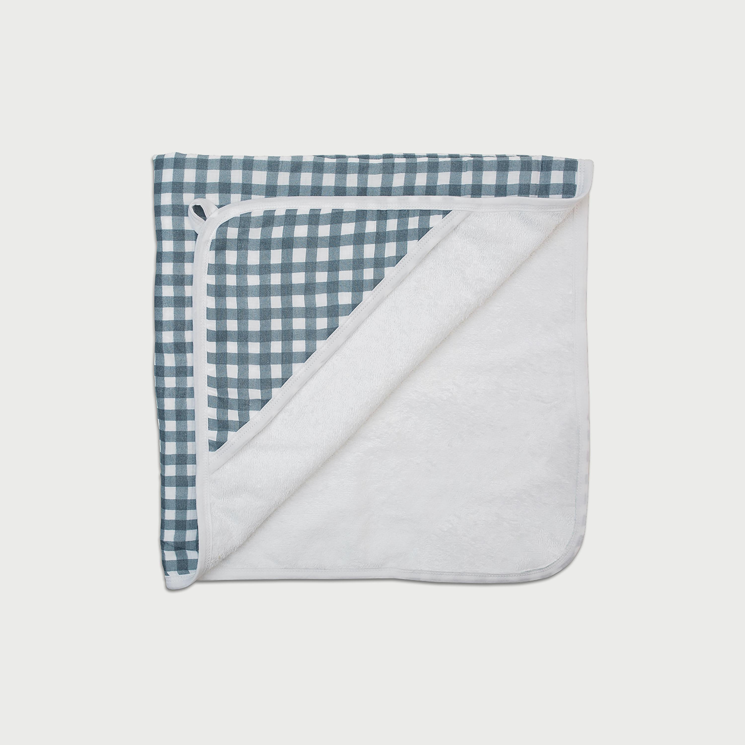 منشفة للرضّع بقبّعة من لولوچو بيبي - نيفي جينجهام - 25x25x5 سم-baby-bathandcare-towels-image-1