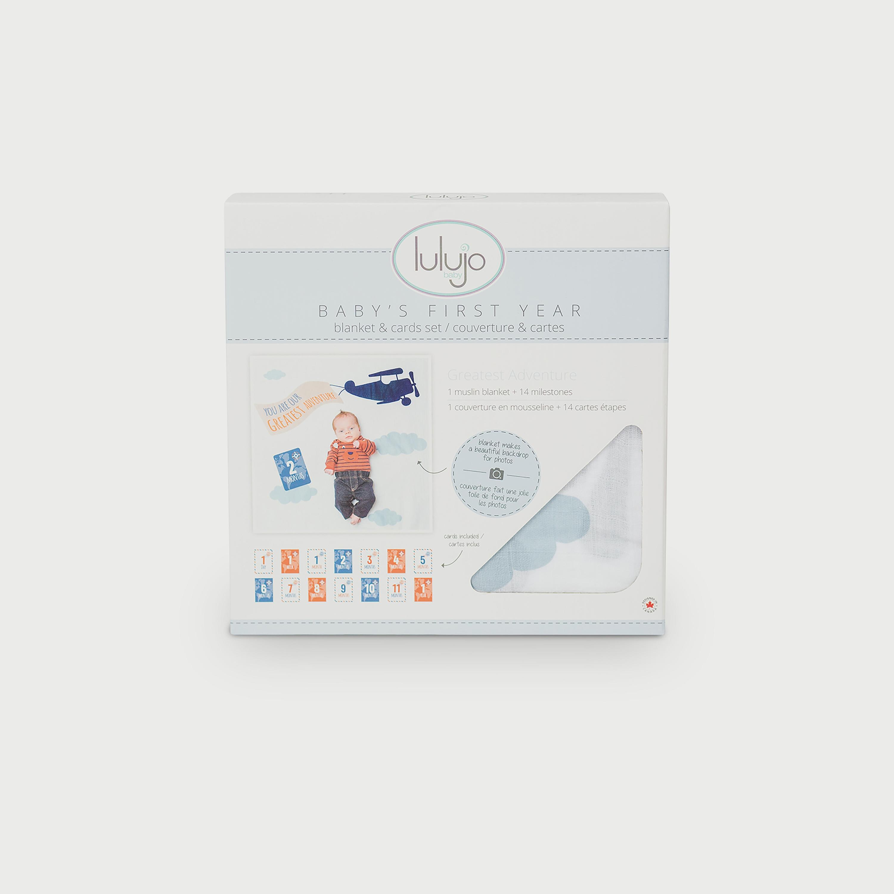 Lulujo Baby's First Year Milestone Blanket & Cards Set, Greatest Adventure-baby-nursery-blanketsandswaddles-blanketsandquilts-image-2