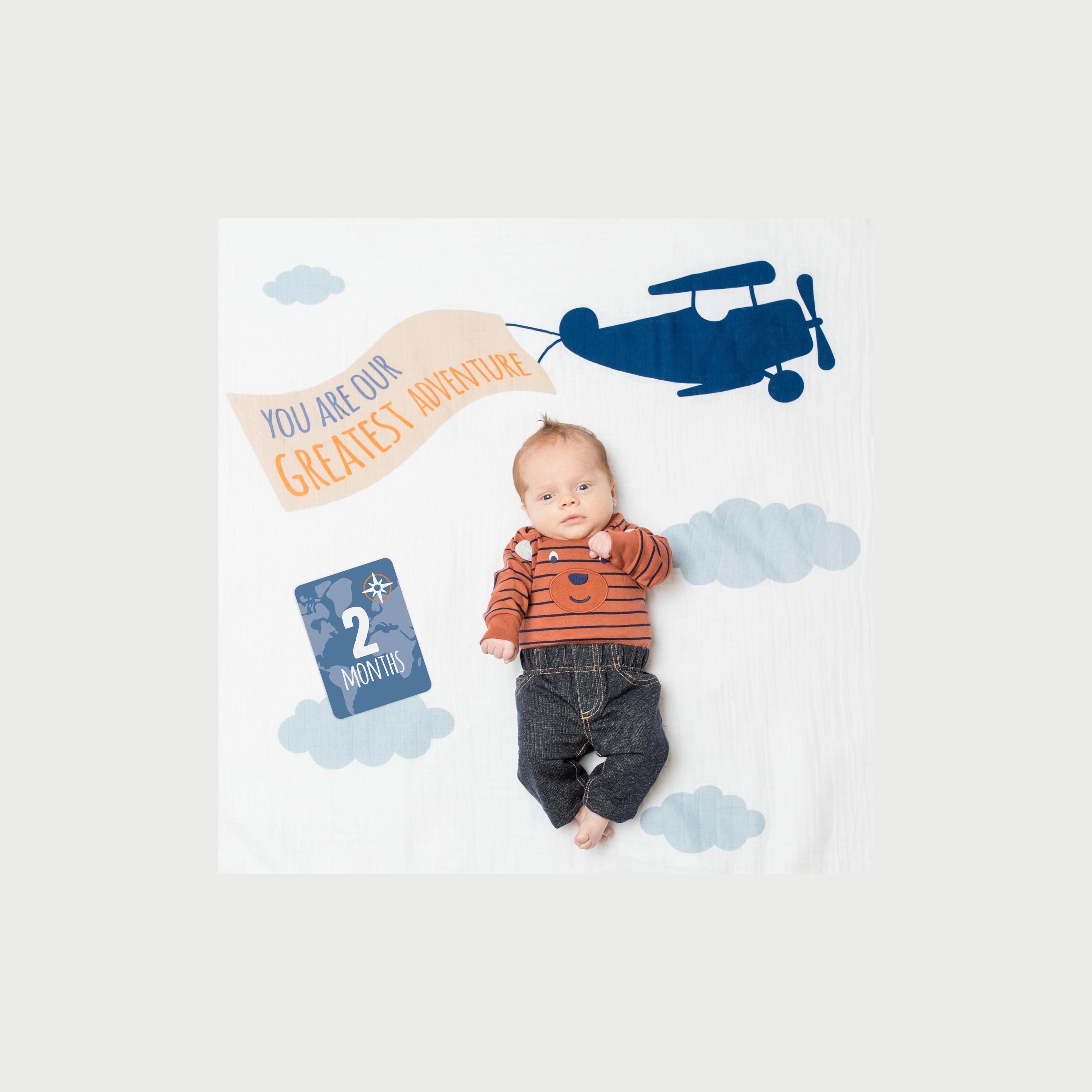 Lulujo Baby's First Year Milestone Blanket & Cards Set, Greatest Adventure-baby-nursery-blanketsandswaddles-blanketsandquilts-image-3