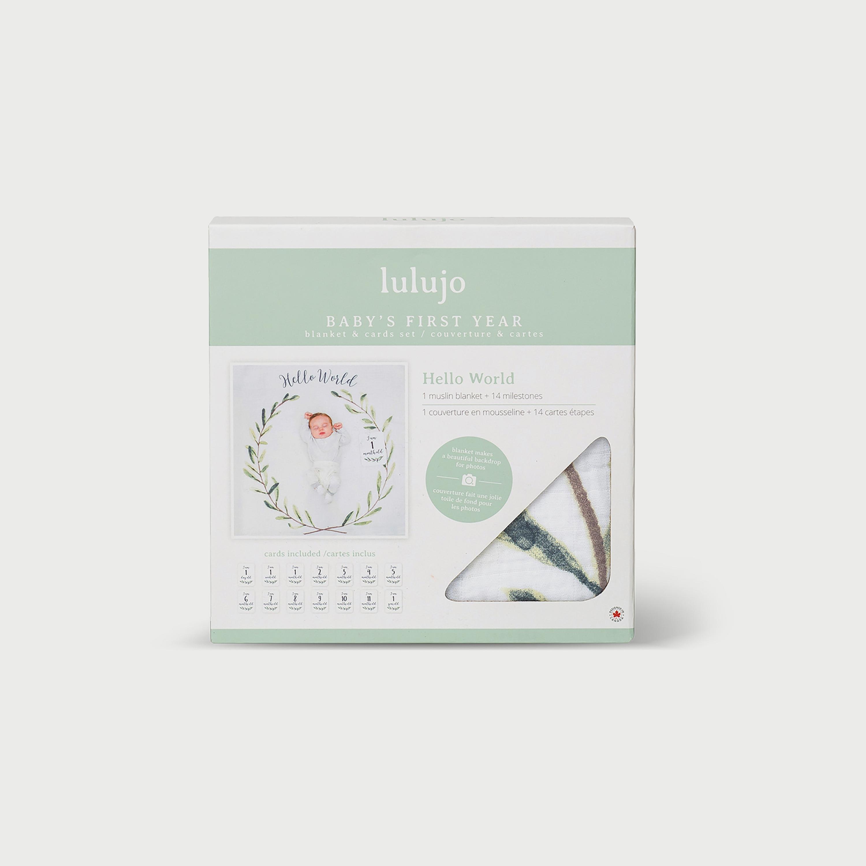 Lulujo Baby's First Year Milestone Blanket & Cards Set, Hello World-baby-nursery-blanketsandswaddles-blanketsandquilts-image-2