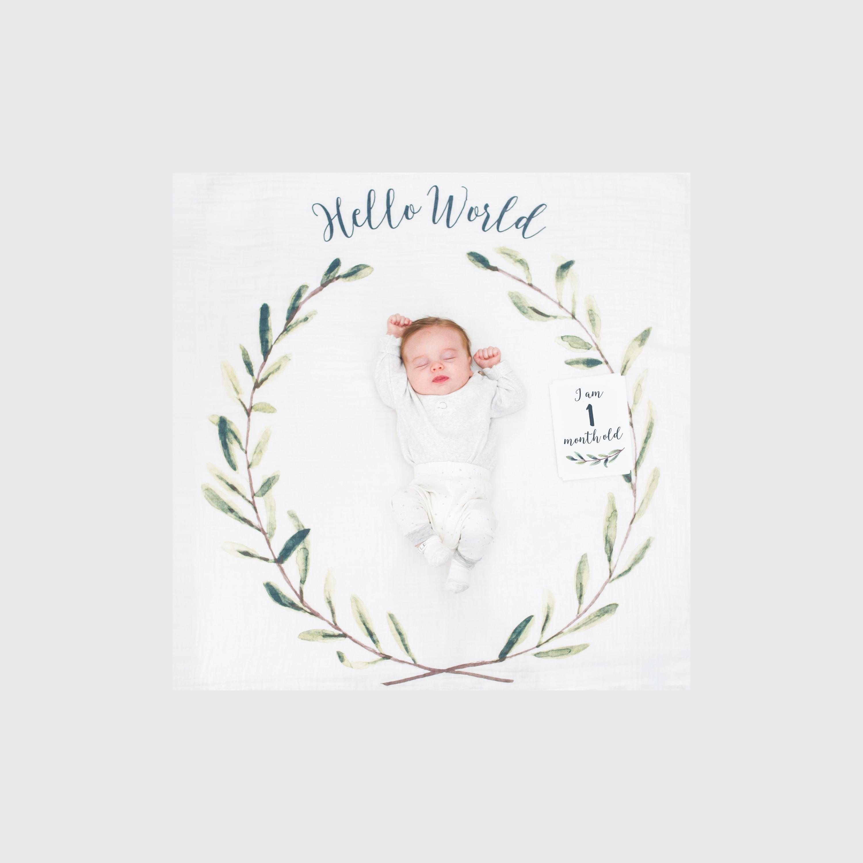 Lulujo Baby's First Year Milestone Blanket & Cards Set, Hello World-baby-nursery-blanketsandswaddles-blanketsandquilts-image-3