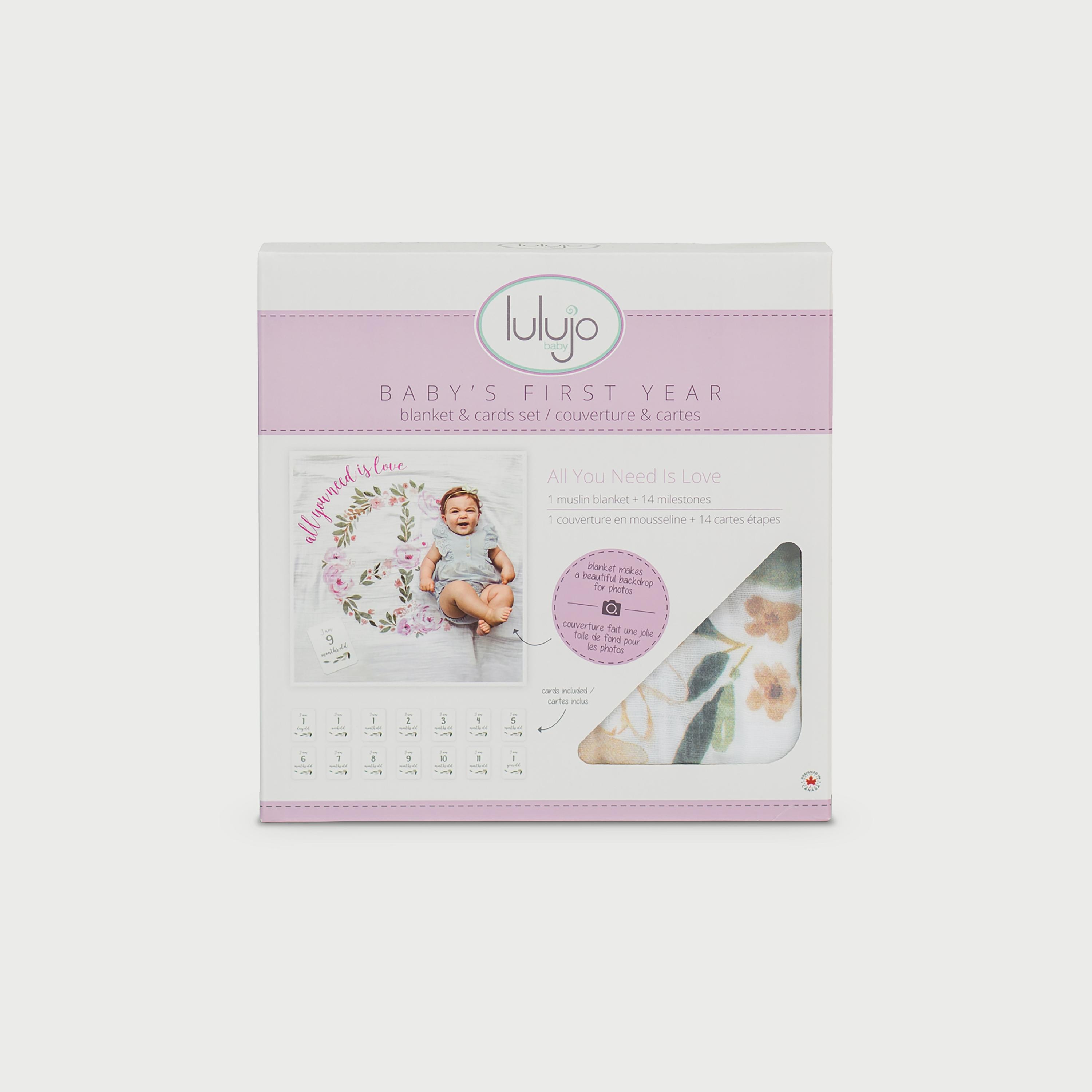 Lulujo Baby's First Year Milestone Blanket & Cards Set, All You Need is Love-baby-nursery-blanketsandswaddles-blanketsandquilts-image-2