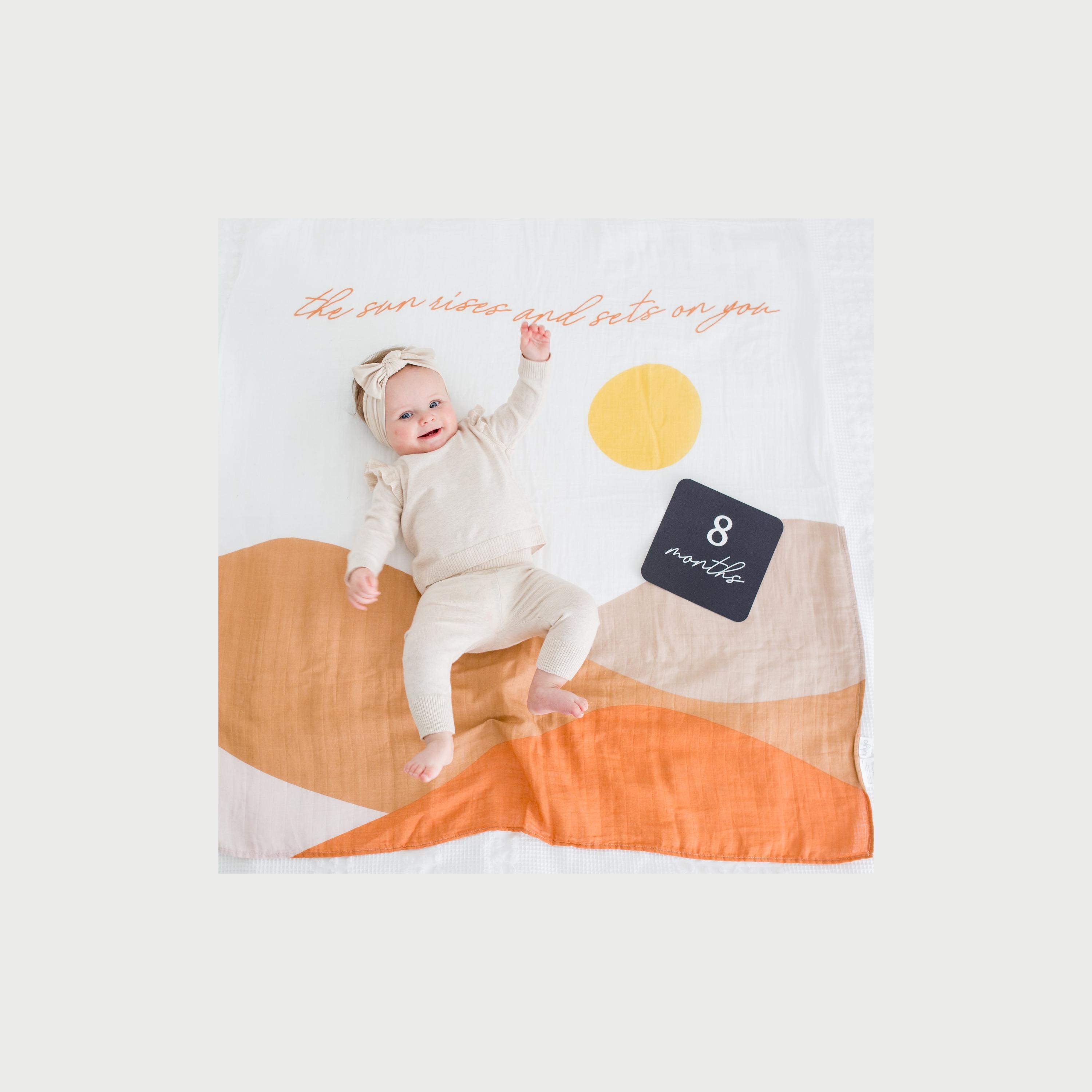 Lulujo Baby's First Year Milestone Blanket & Cards Set, Sun Rise-baby-nursery-blanketsandswaddles-blanketsandquilts-image-4