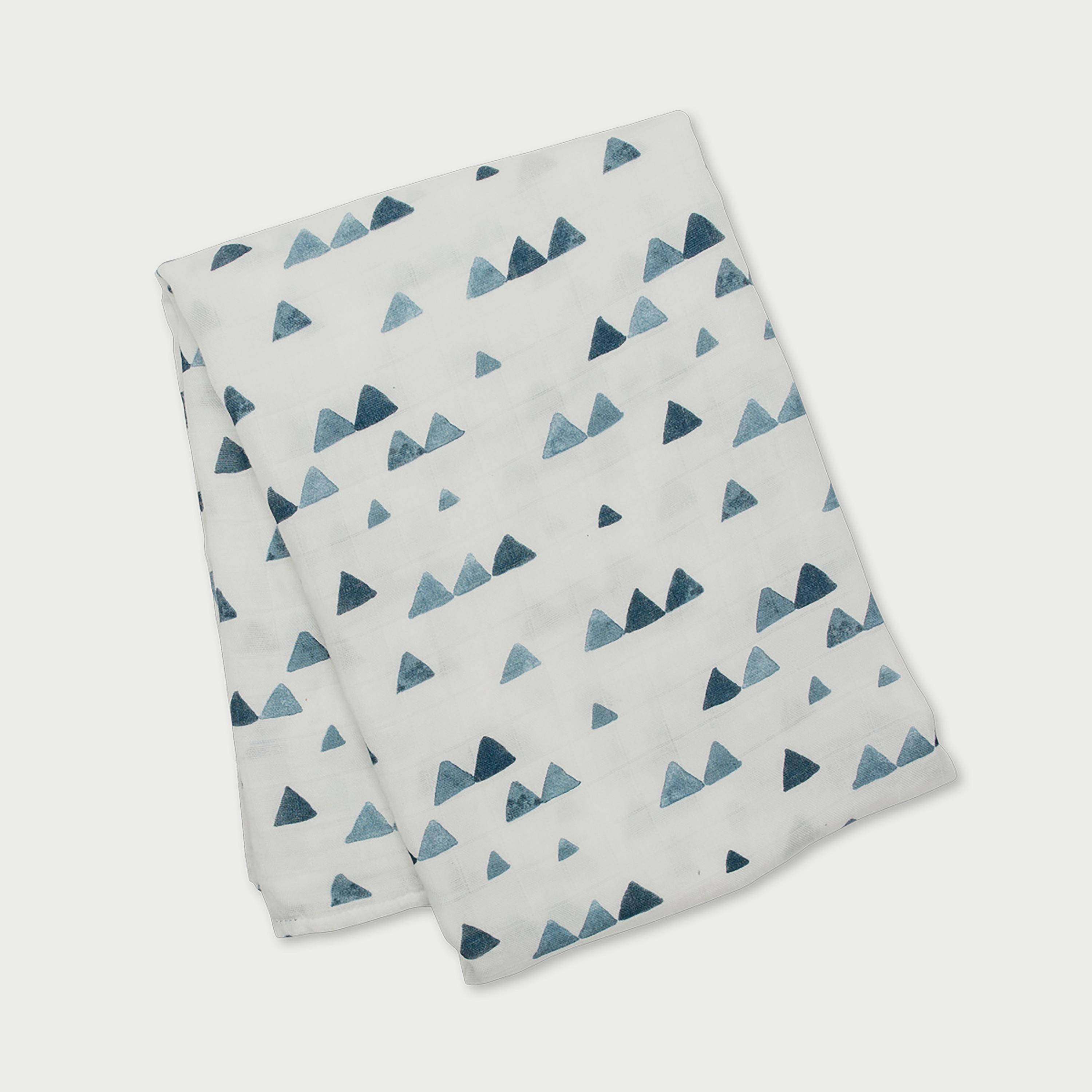 Lulujo Hello World Set, Bamboo Hat + Swaddle blanket, Triangle Blue-baby-nursery-blanketsandswaddles-swaddlesandsleepingbags-image-1