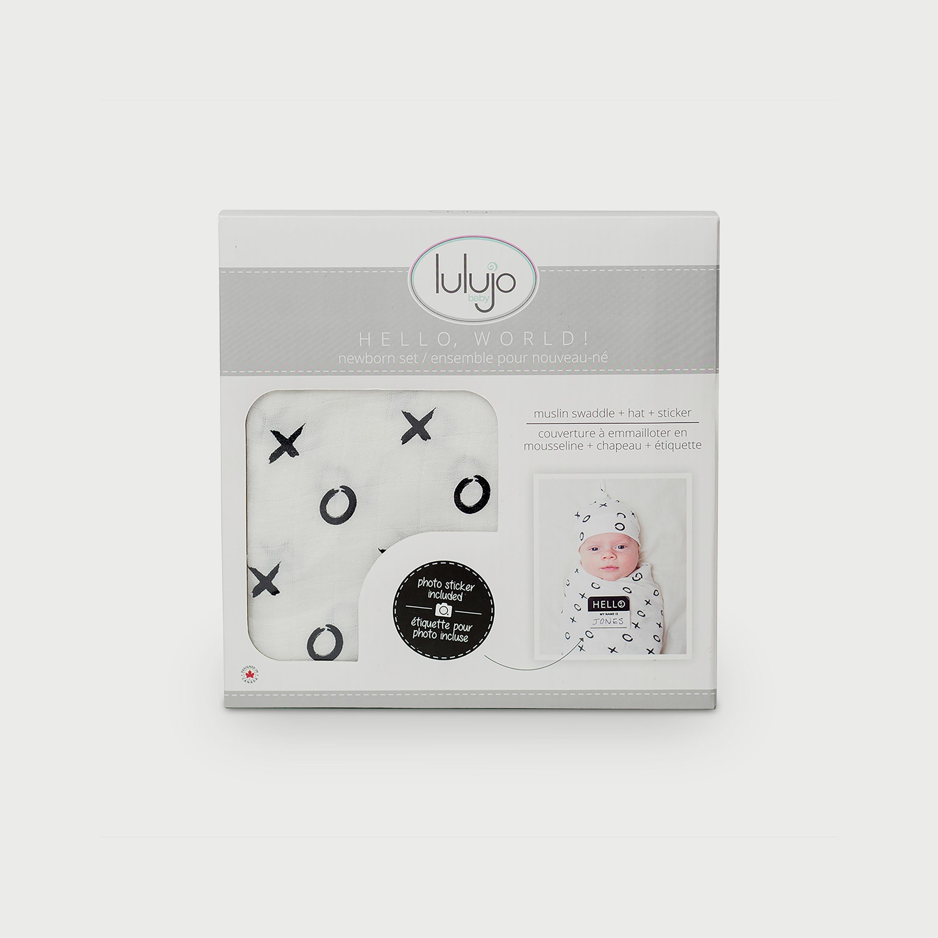 Lulujo Hello World Set, Bamboo Hat + Swaddle blanket, XO-baby-nursery-blanketsandswaddles-swaddlesandsleepingbags-image-2