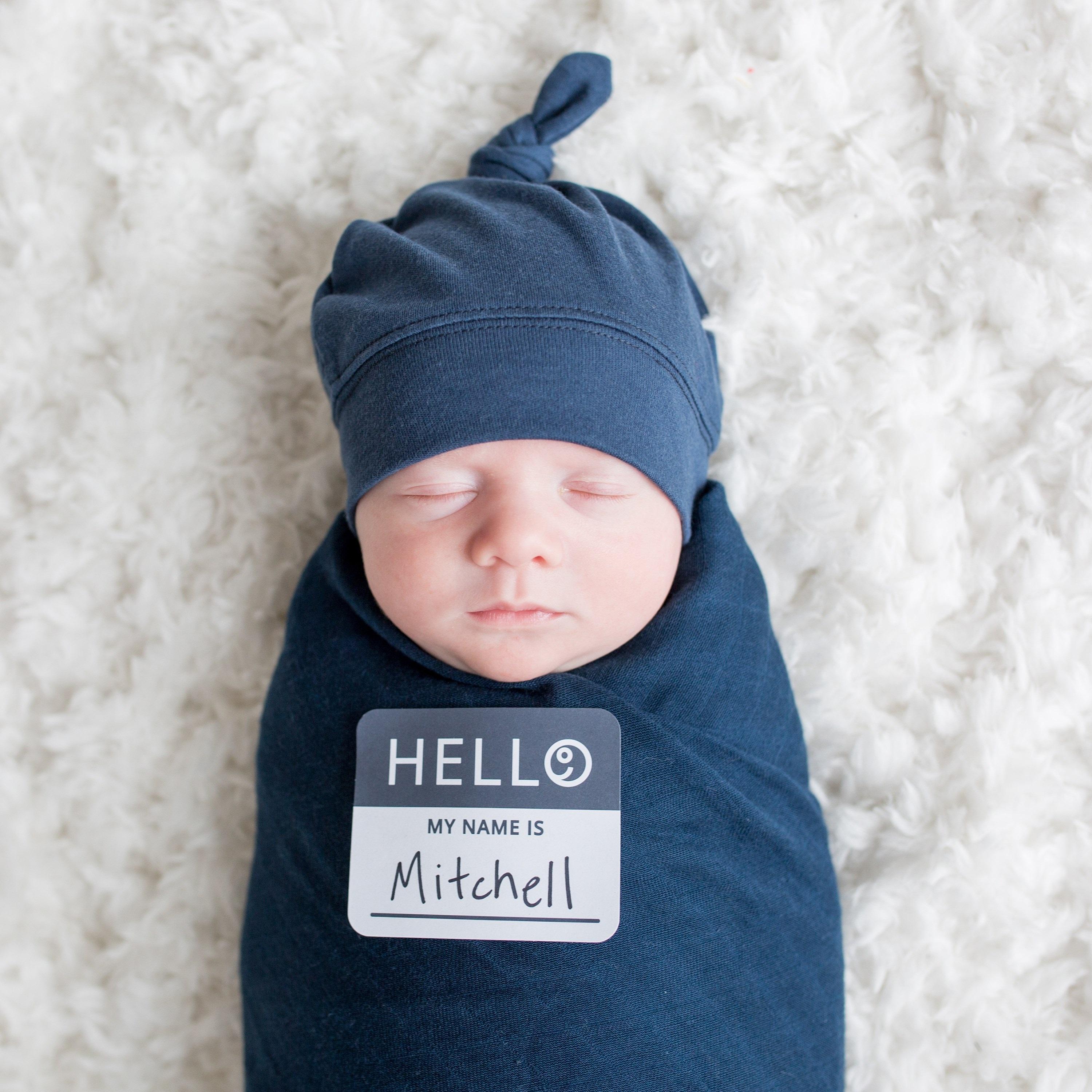 Lulujo Hello World Set, Bamboo Hat + Swaddle blanket, Navy-baby-nursery-blanketsandswaddles-swaddlesandsleepingbags-image-2