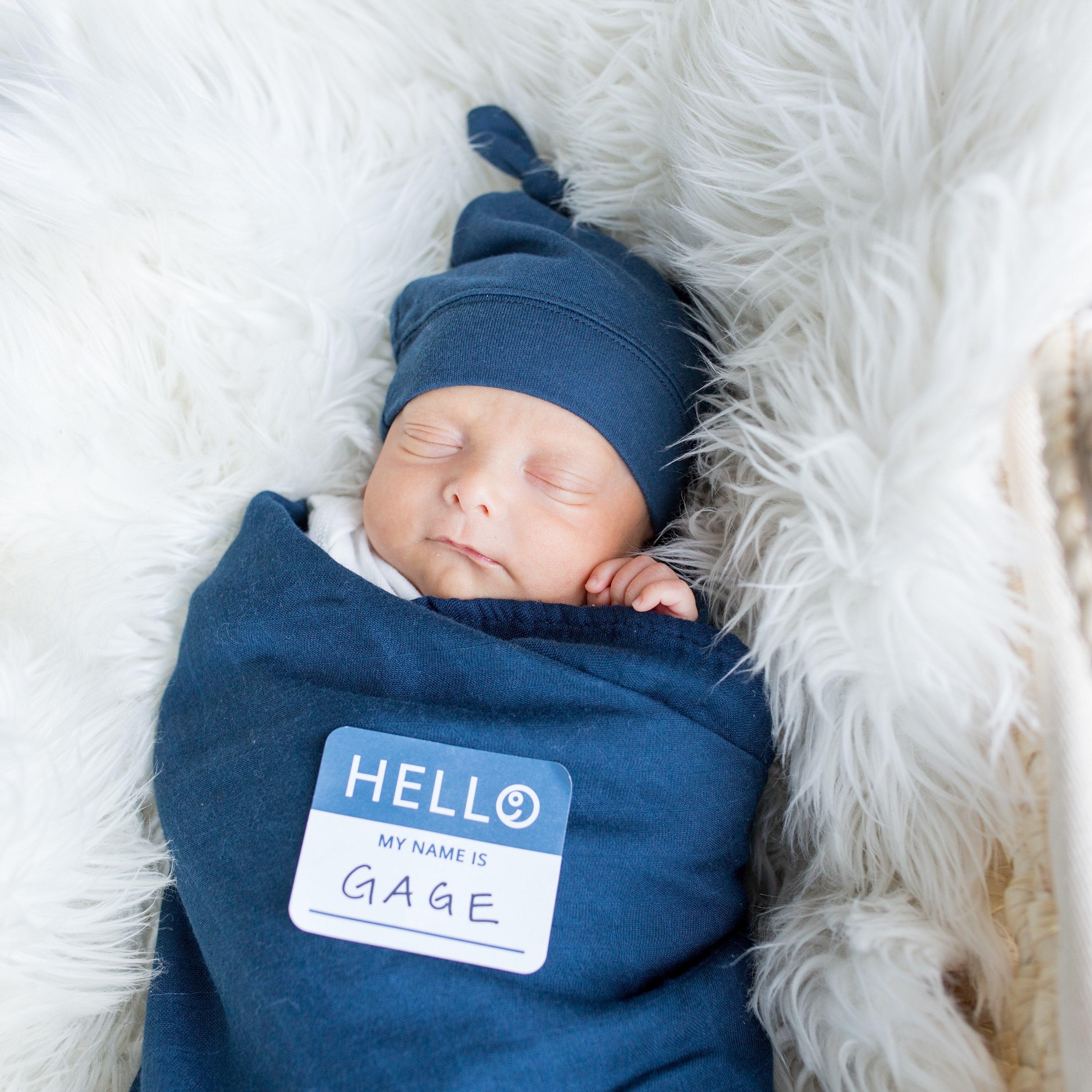 Lulujo Hello World Set, Bamboo Hat + Swaddle blanket, Navy-baby-nursery-blanketsandswaddles-swaddlesandsleepingbags-image-3