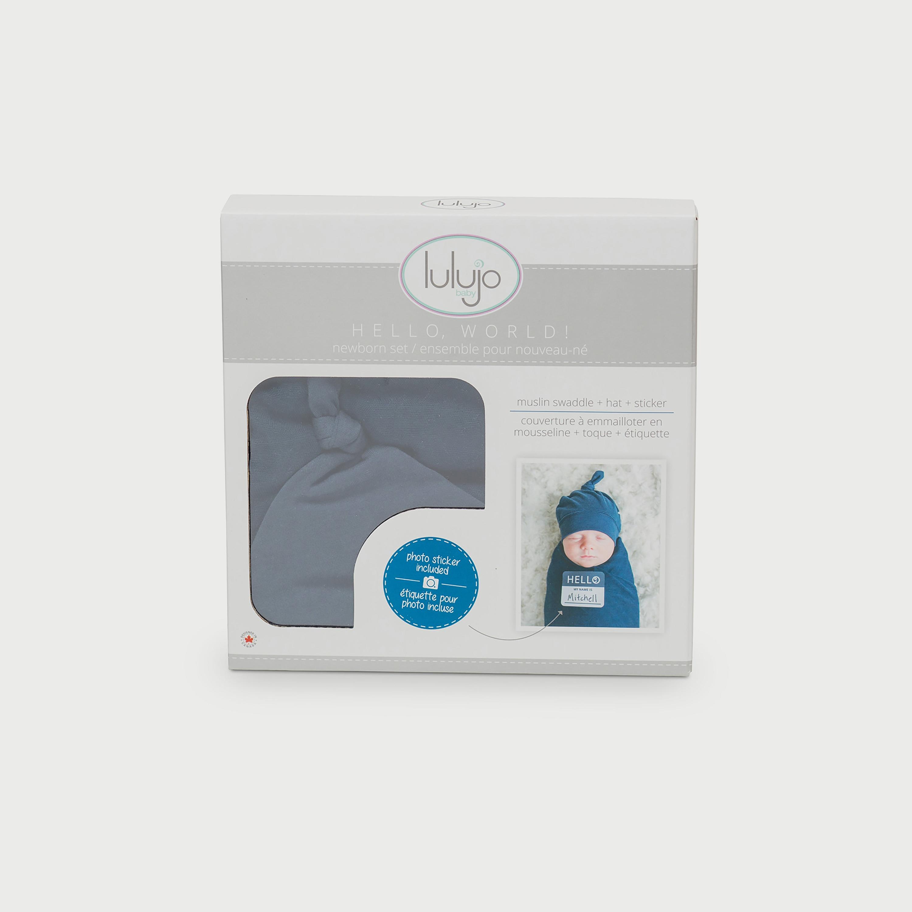 Lulujo Hello World Set, Bamboo Hat + Swaddle blanket, Navy-baby-nursery-blanketsandswaddles-swaddlesandsleepingbags-image-5