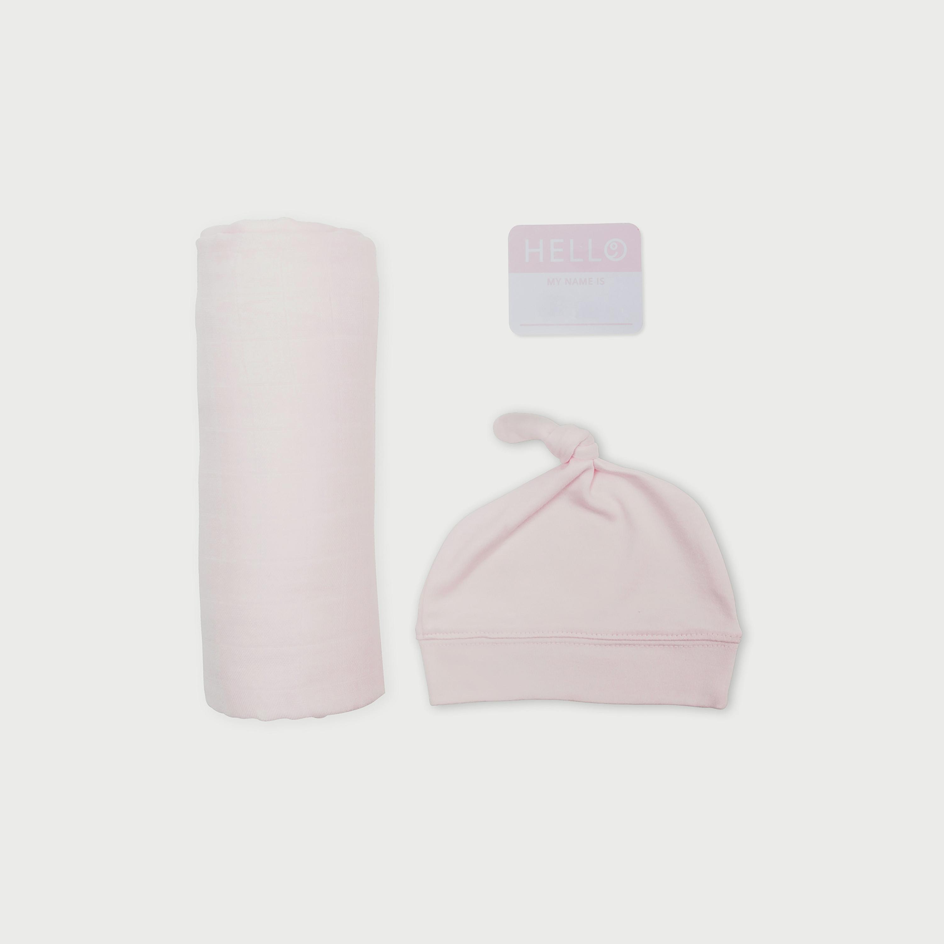Lulujo Hello World Set, Bamboo Hat + Swaddle blanket, Pink-baby-nursery-blanketsandswaddles-swaddlesandsleepingbags-image-1