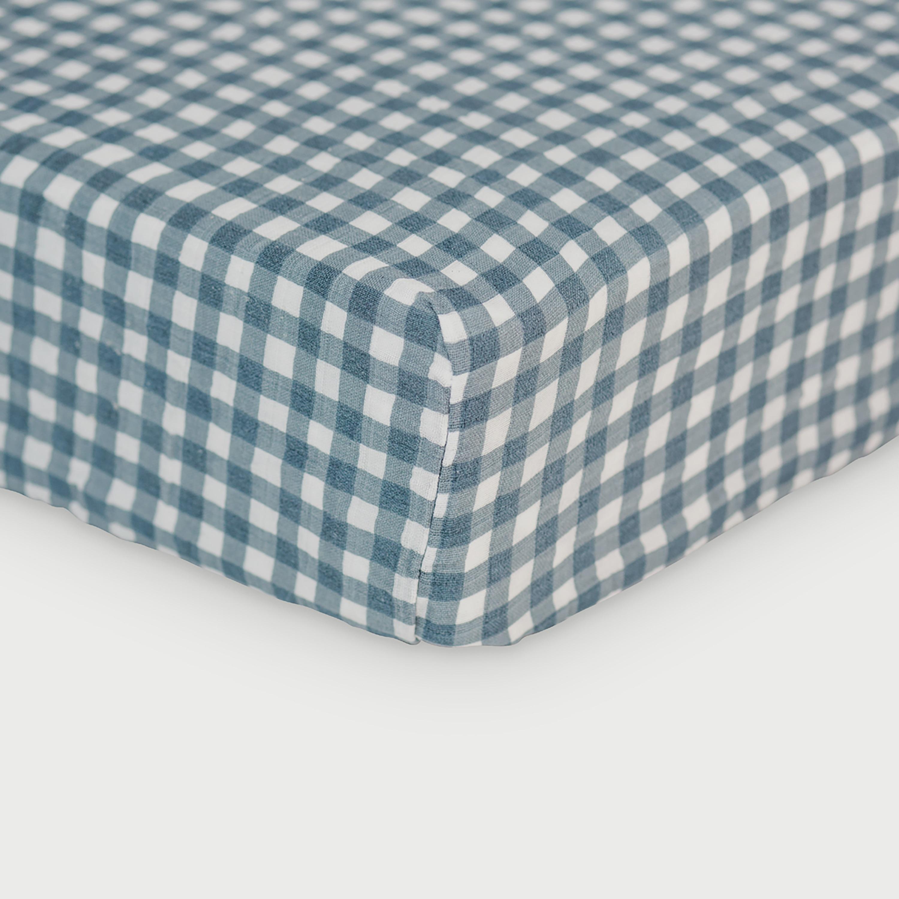 Navy gingham crib sheet on sale