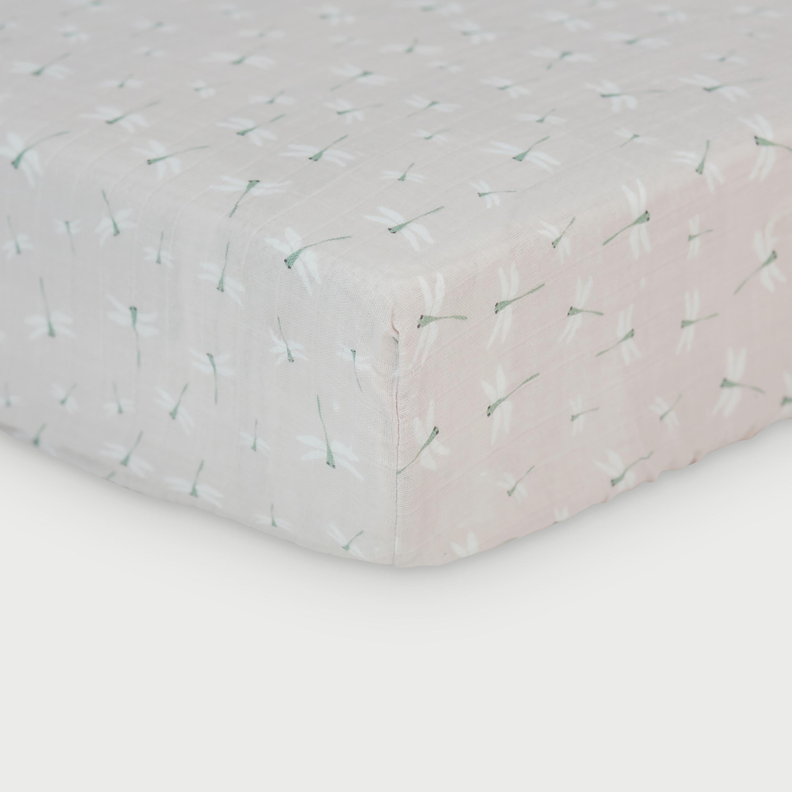 Lulujo Muslin Crib Sheet, 135cm x 70cm, Dragonfly-baby-nursery-babybedding-image-2