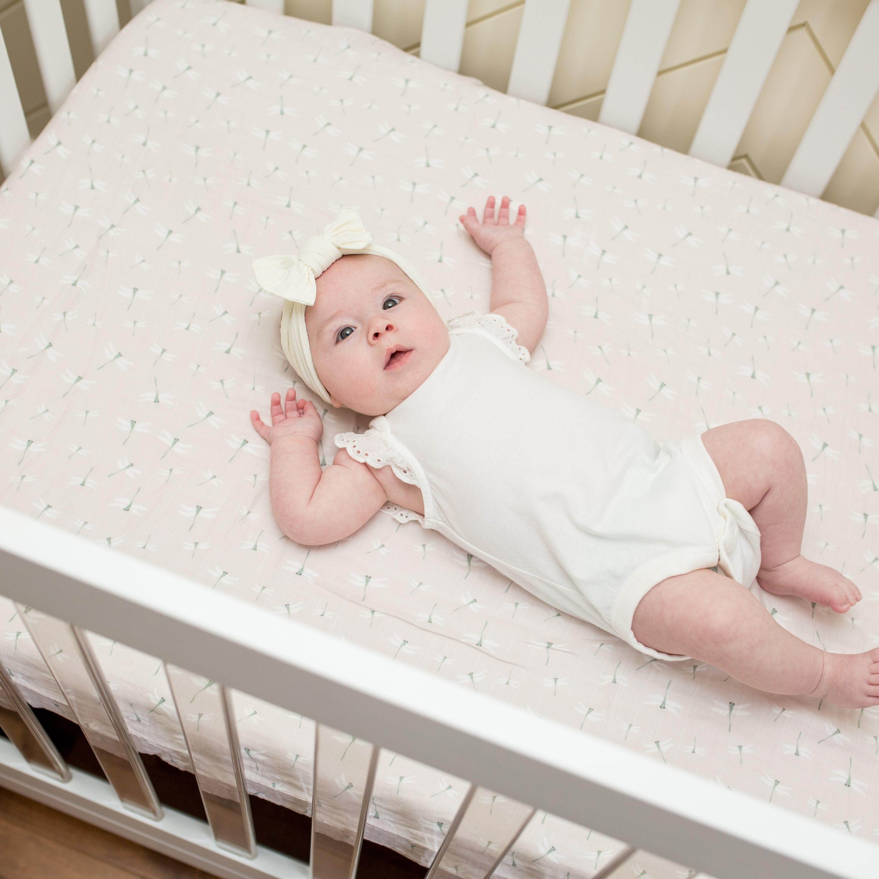 Lulujo Muslin Crib Sheet, 135cm x 70cm, Dragonfly-baby-nursery-babybedding-image-3
