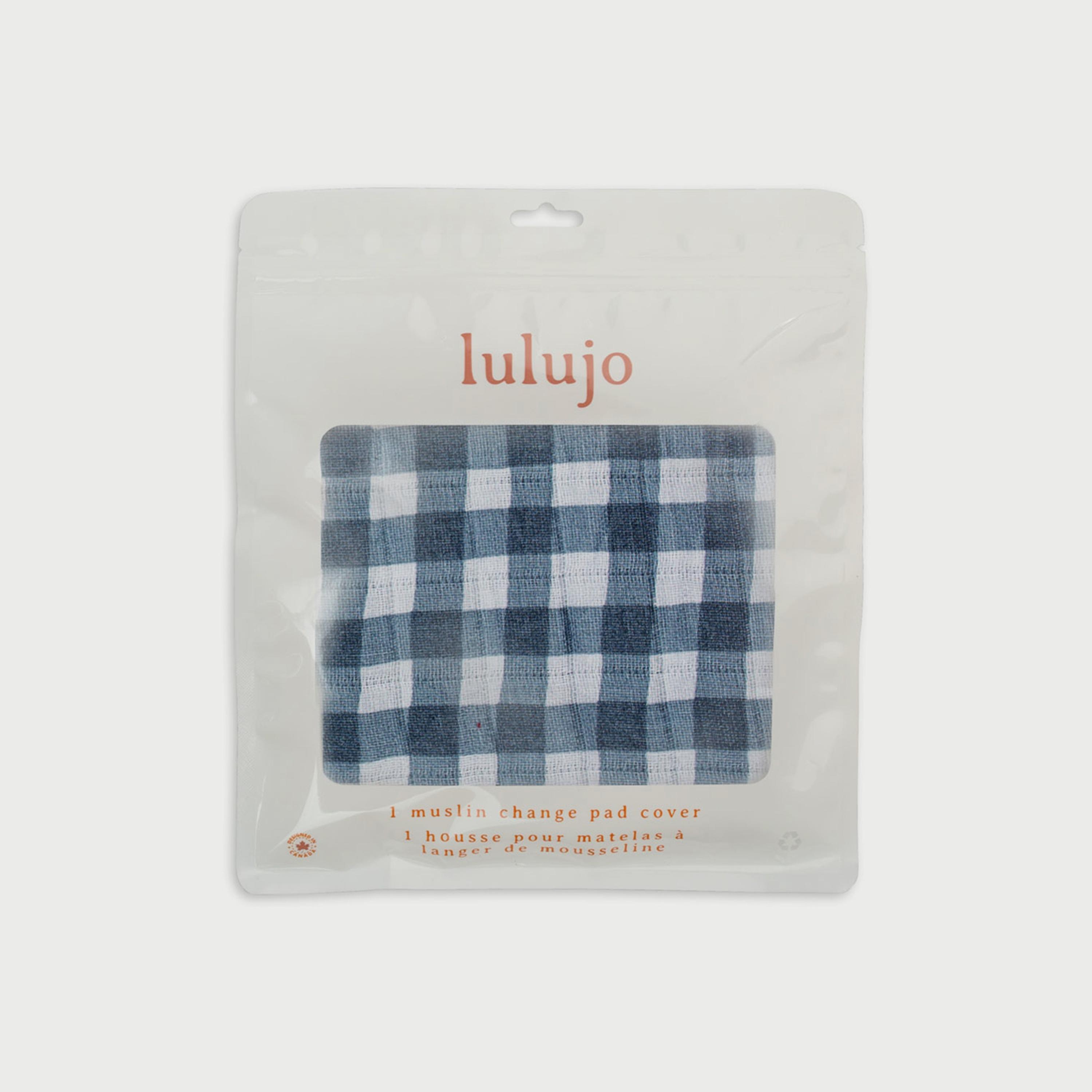 Lulujo Muslin Change Pad Cover, 80cm x 40cm, Navy Gingham-baby-diapering-changingmats-image-1